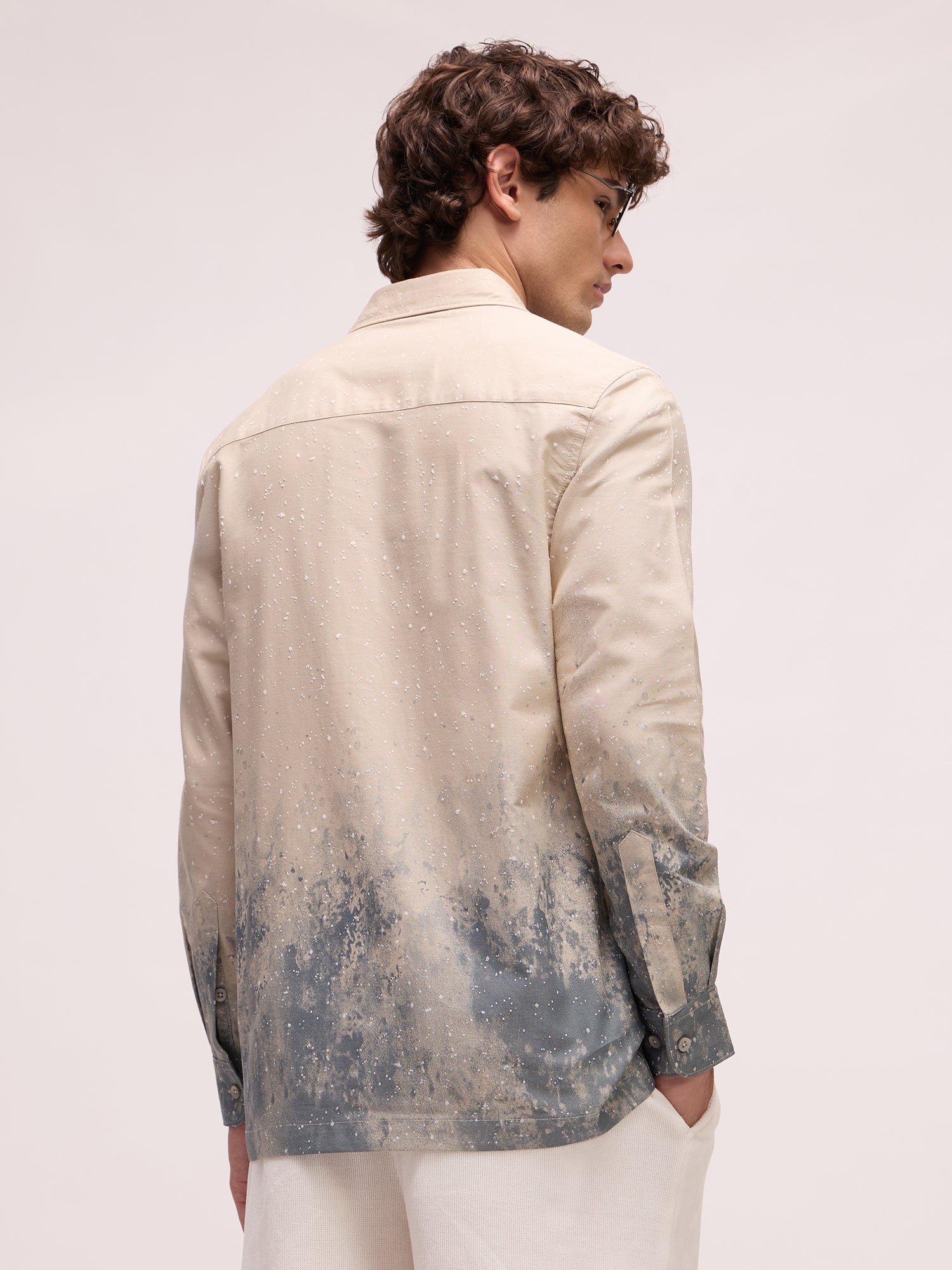 Men Beige Abstract Print Shirt