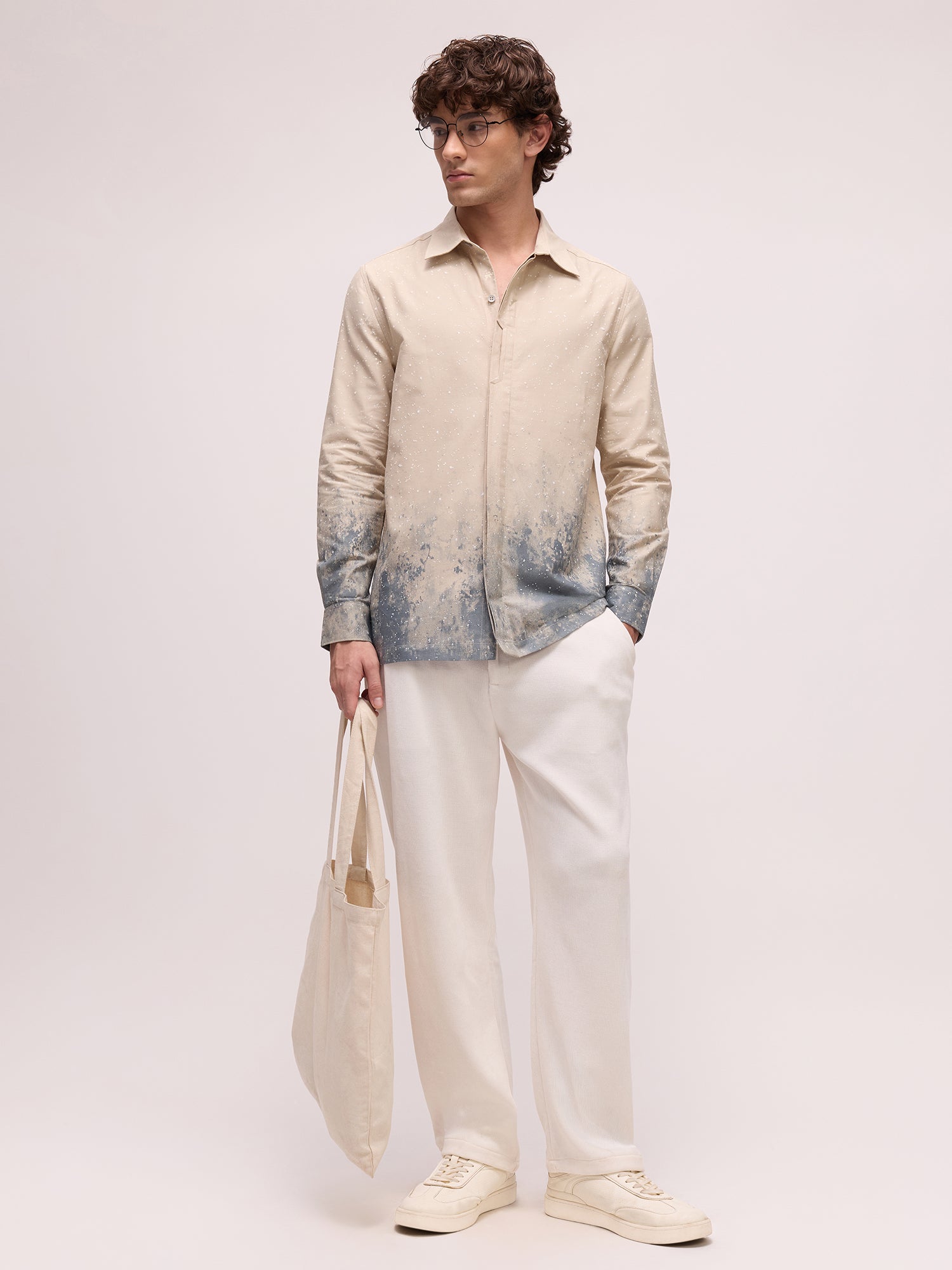 Men Beige Abstract Print Shirt
