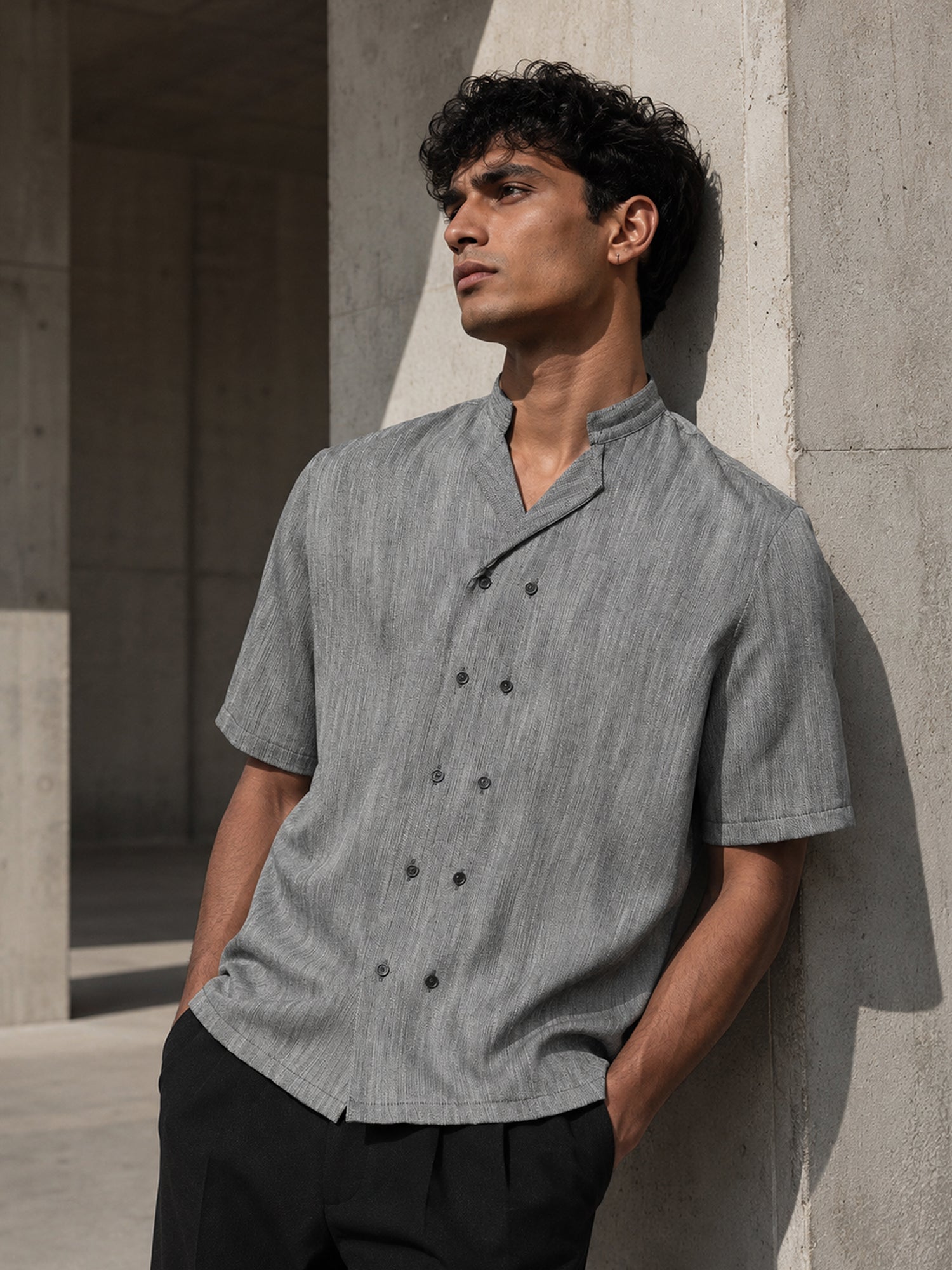 Men Grey Textured Shirt