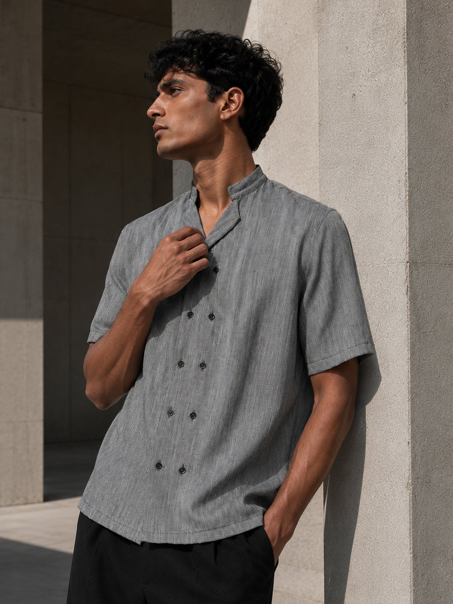 Men Grey Textured Shirt
