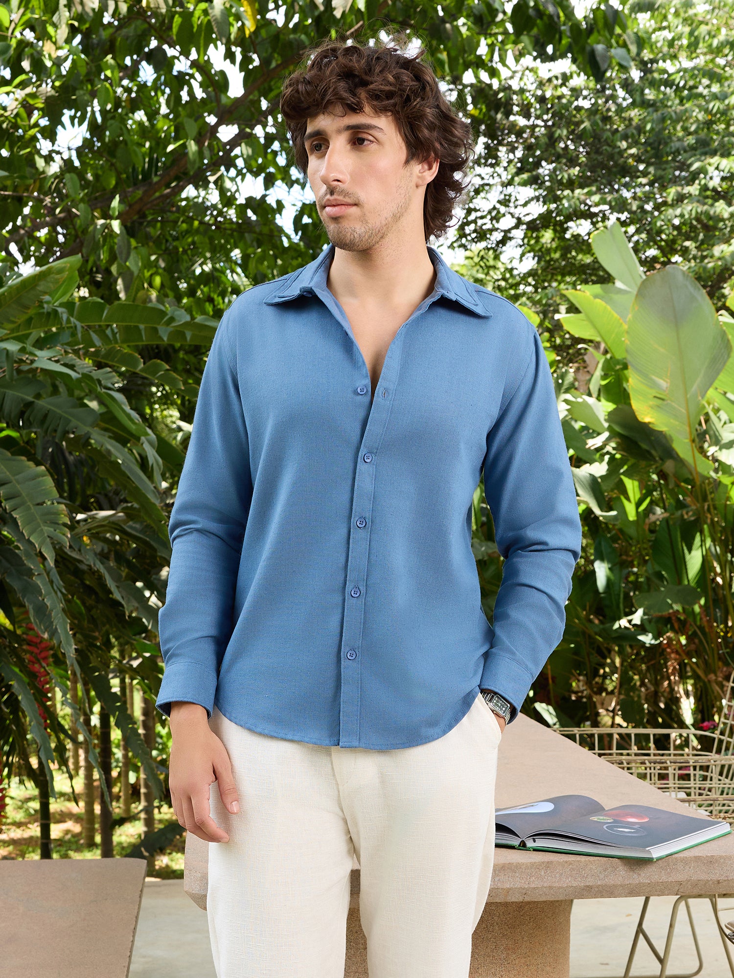 Men Blue Solid Shirt