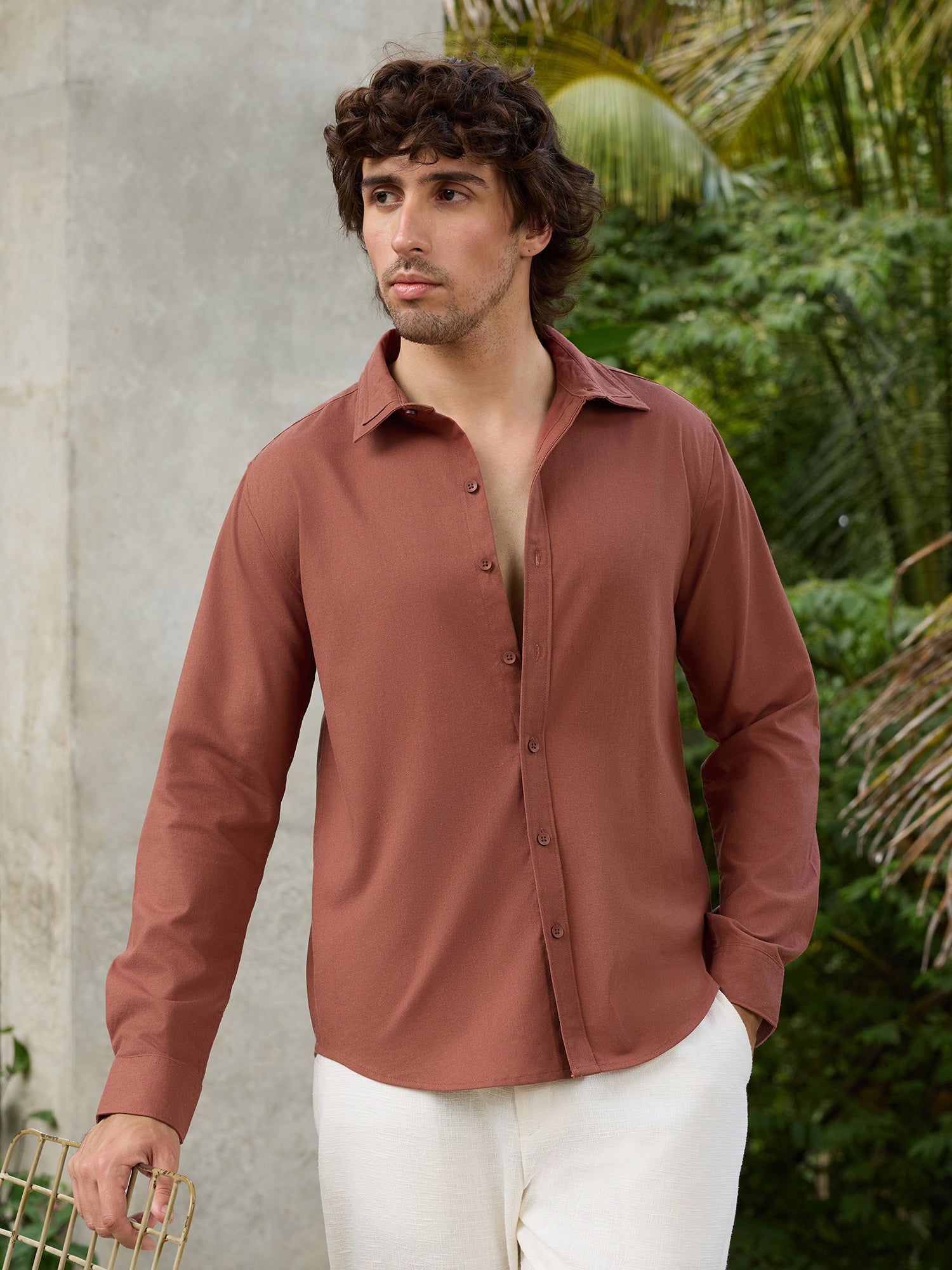 Men Rust Solid Shirt