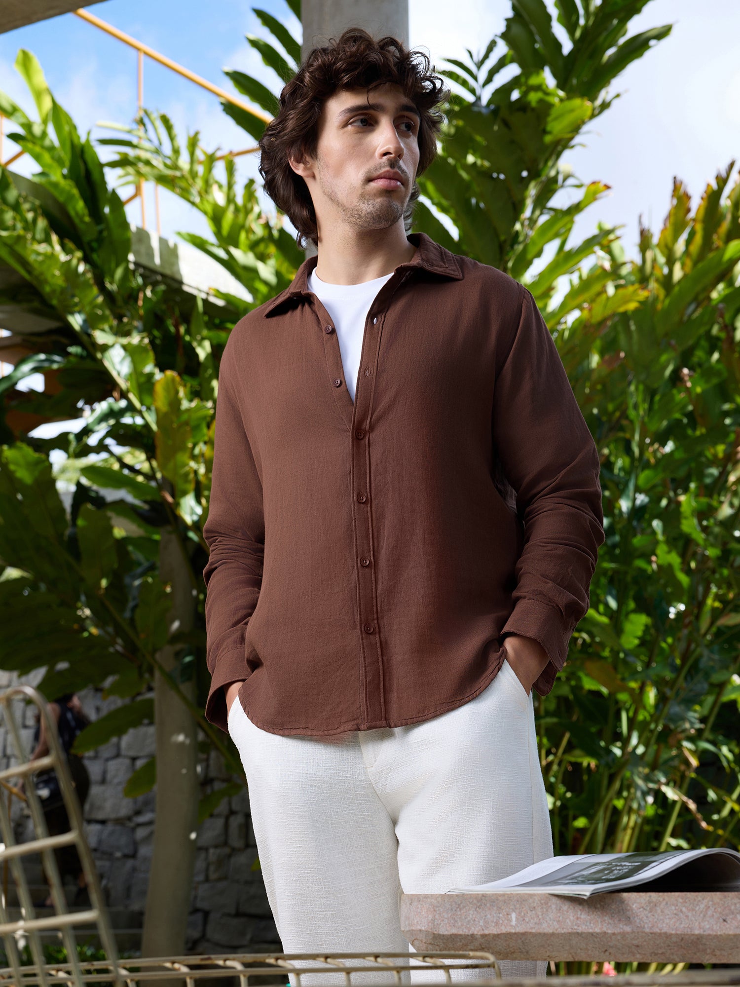 Men Brown Solid Shirt