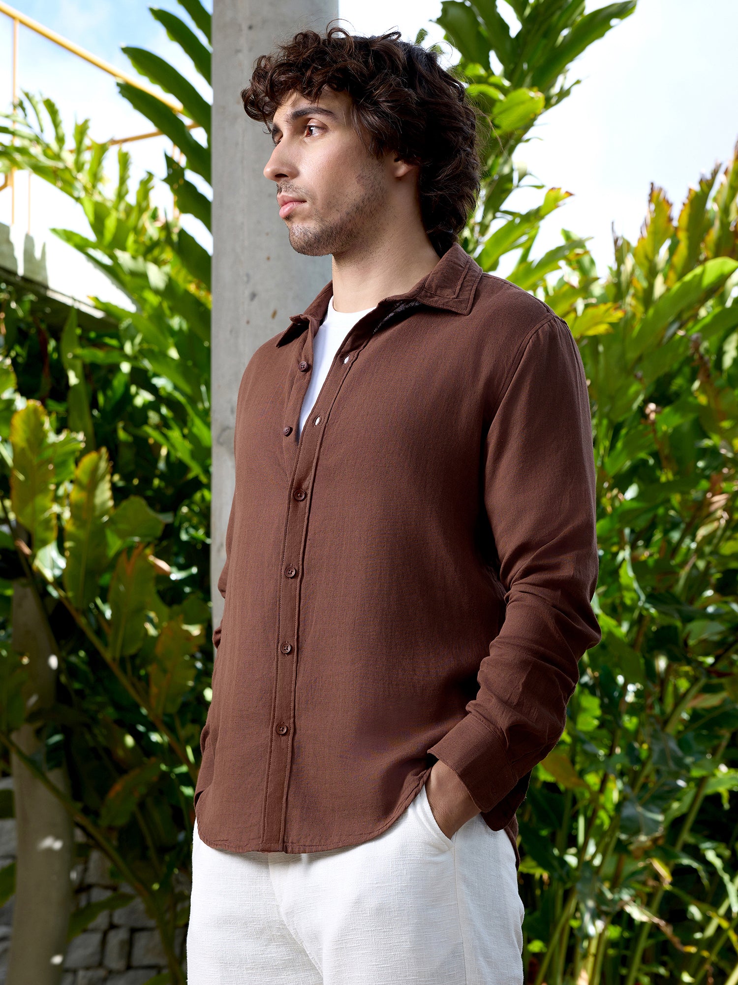 Men Brown Solid Shirt