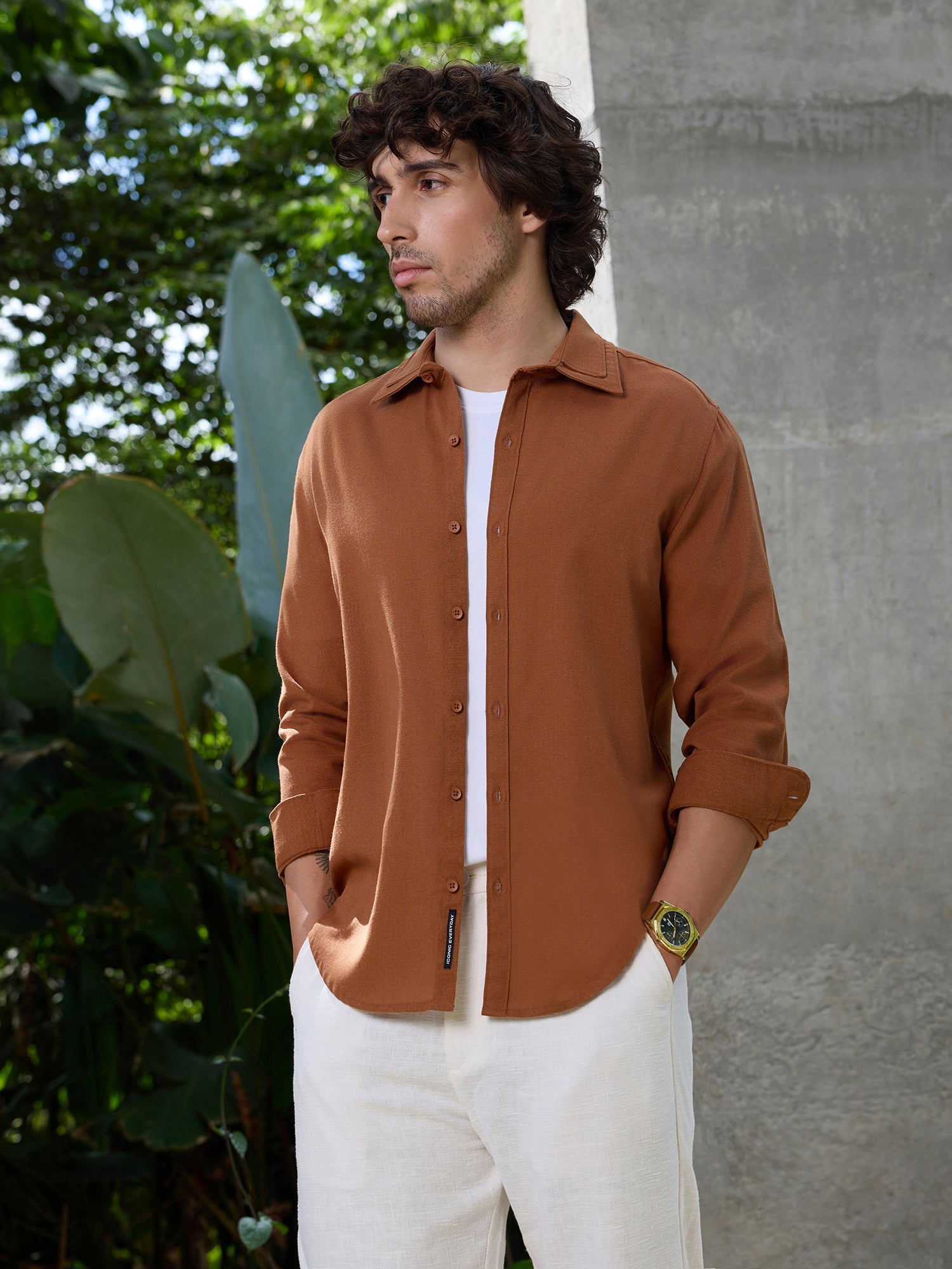 Men Brown Solid Shirt