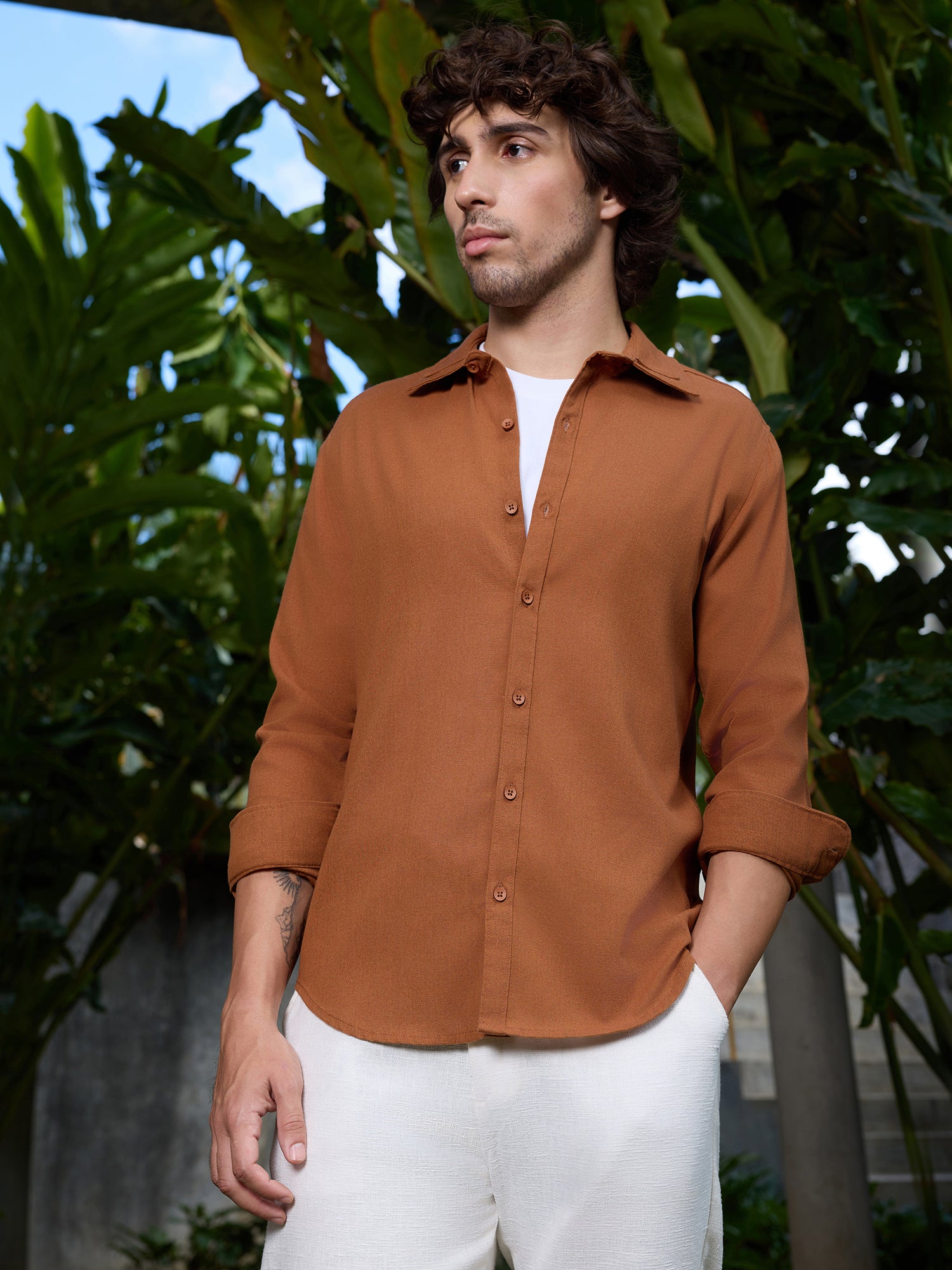 Men Brown Solid Shirt