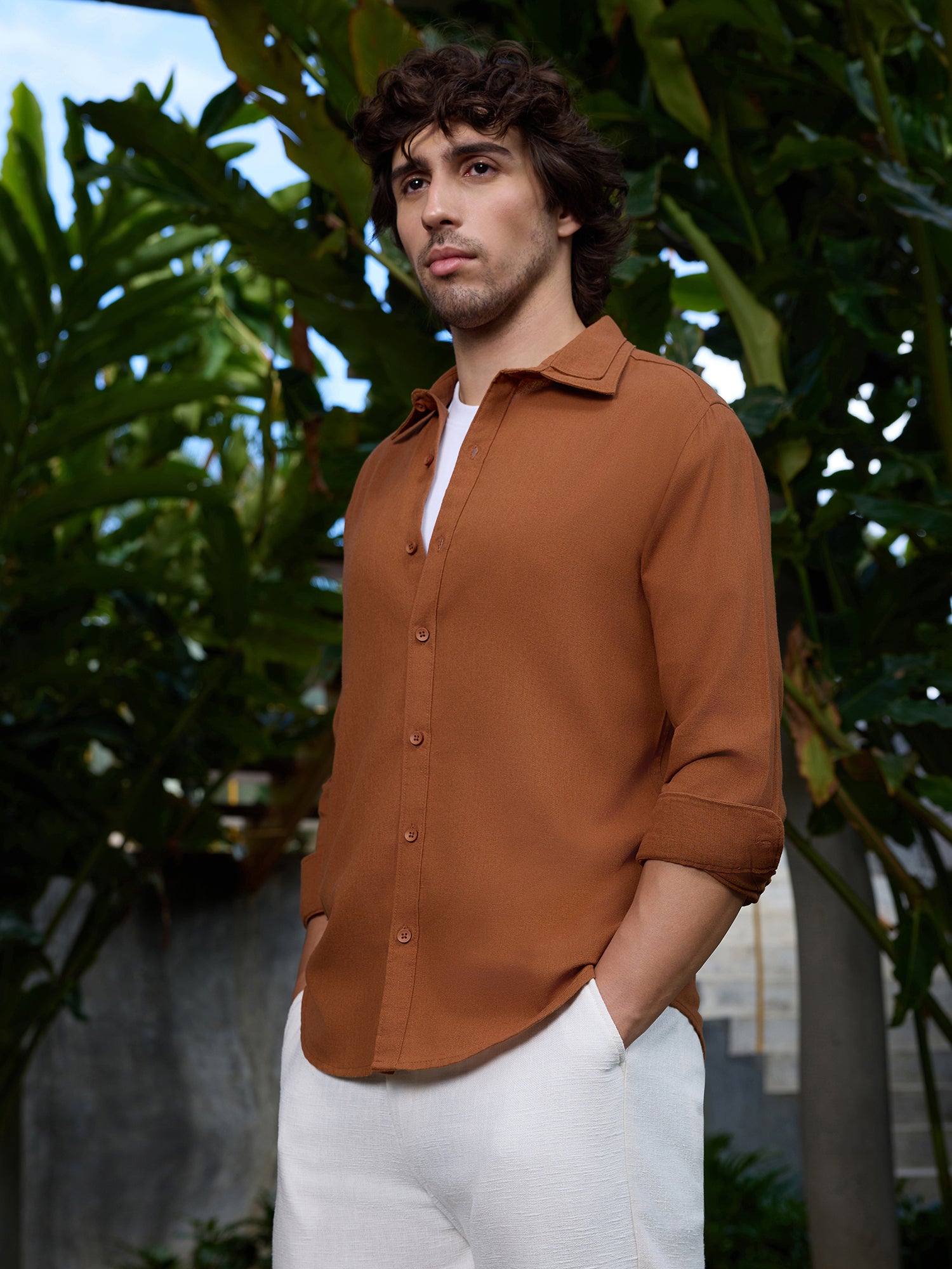 Men Brown Solid Shirt