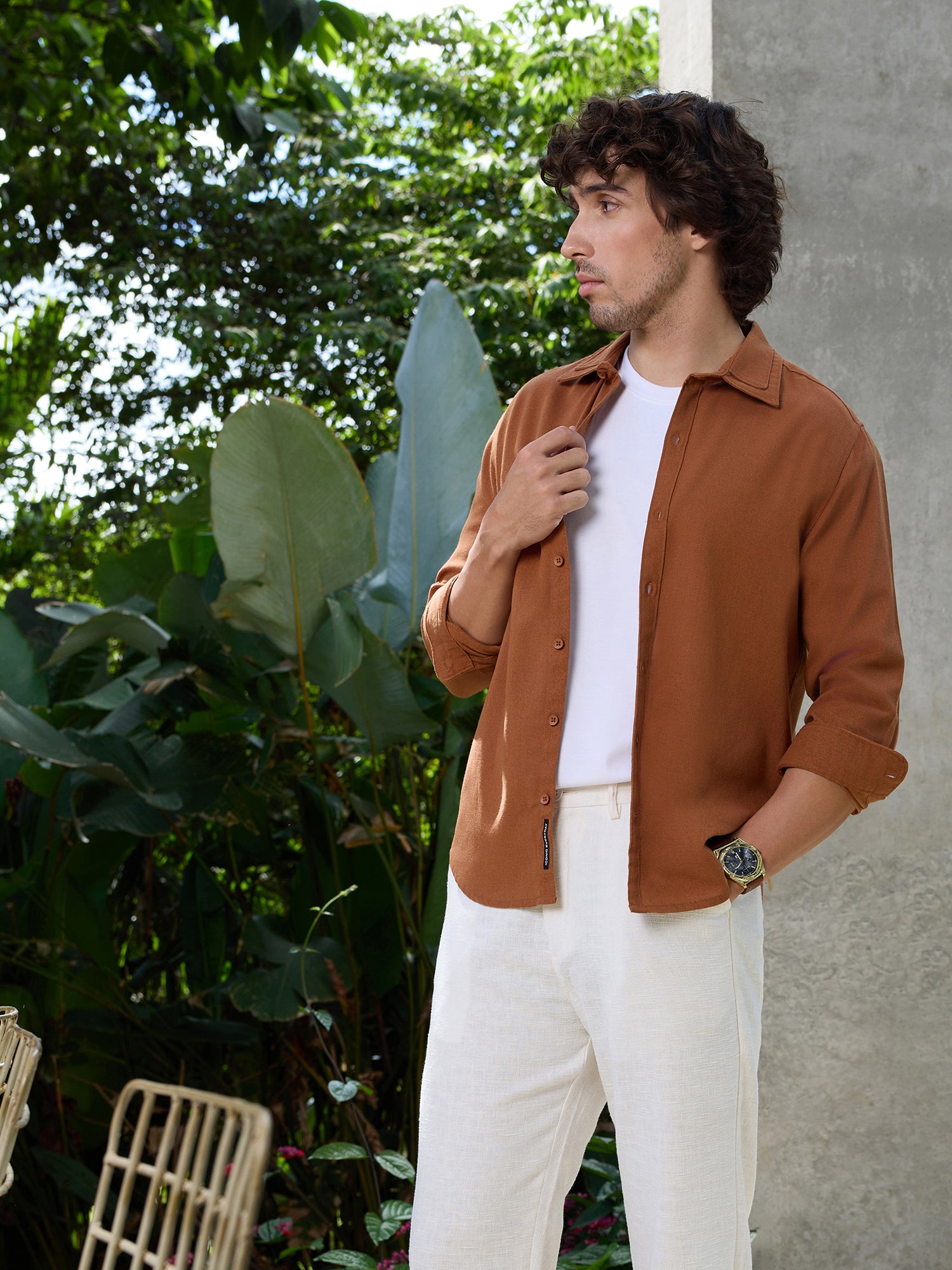 Men Brown Solid Shirt