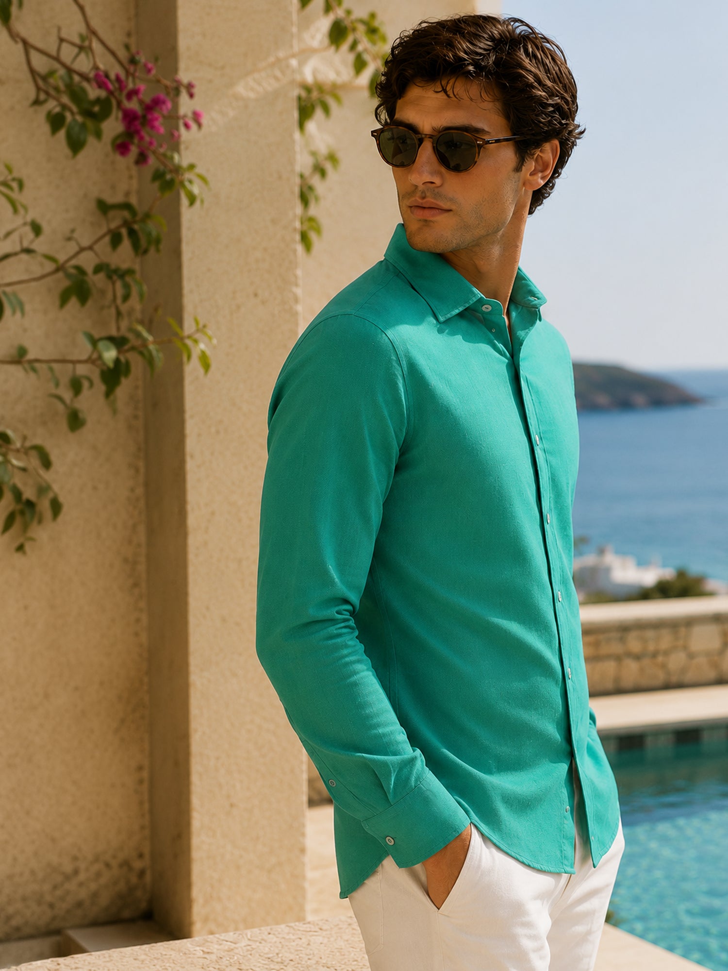 Men Green Solid Shirt
