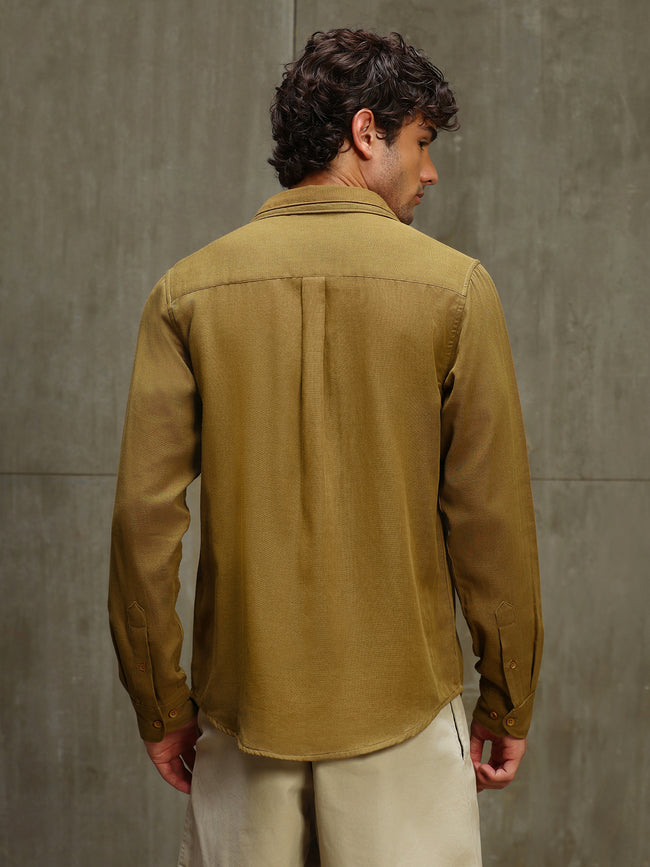 Men Mustard Solid Full Sleeves Shirt