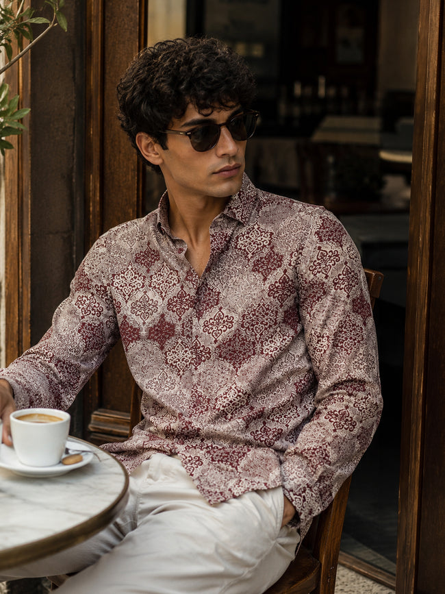 Men Maroon Abstract Print Shirt