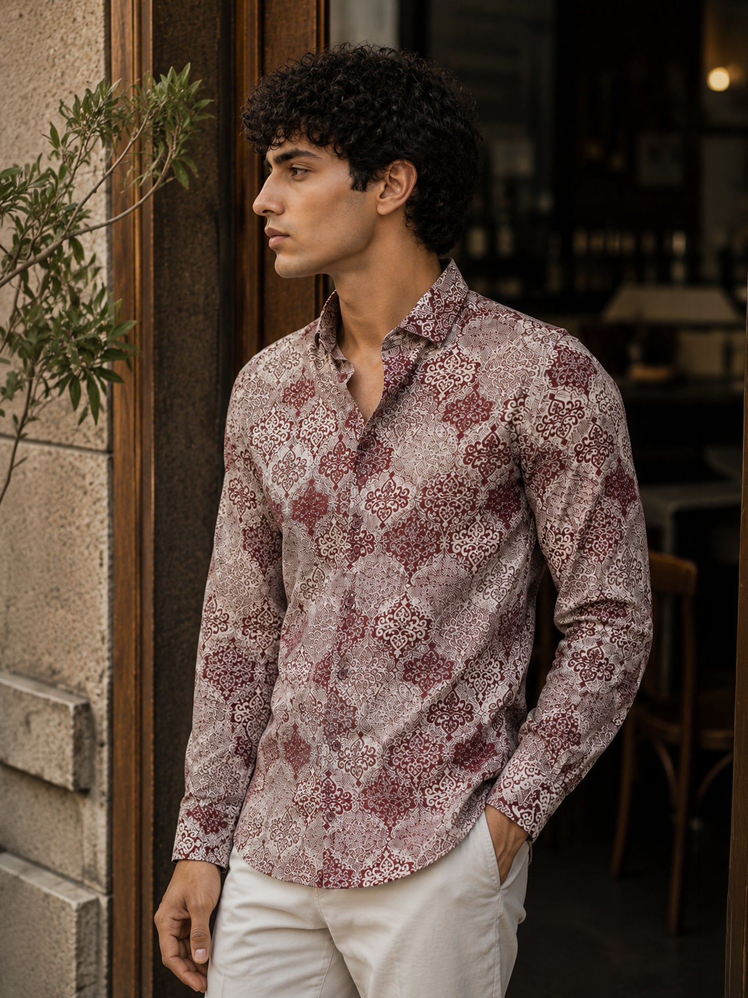 Men Maroon Abstract Print Shirt
