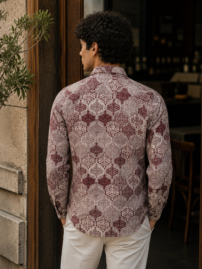 Men Maroon Abstract Print Shirt