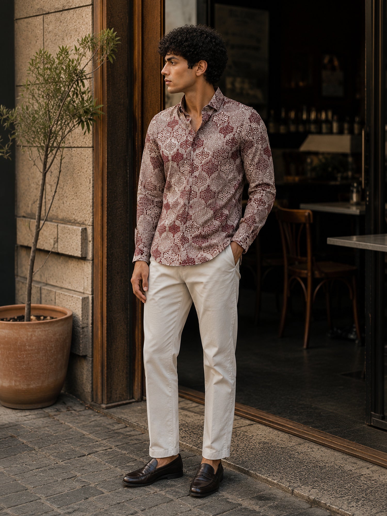 Men Maroon Abstract Print Shirt