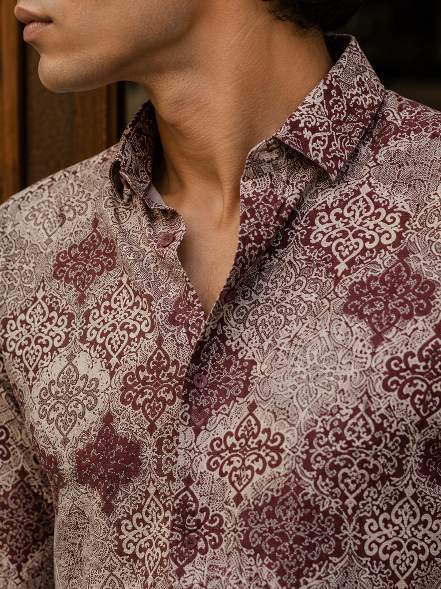 Men Maroon Abstract Print Shirt