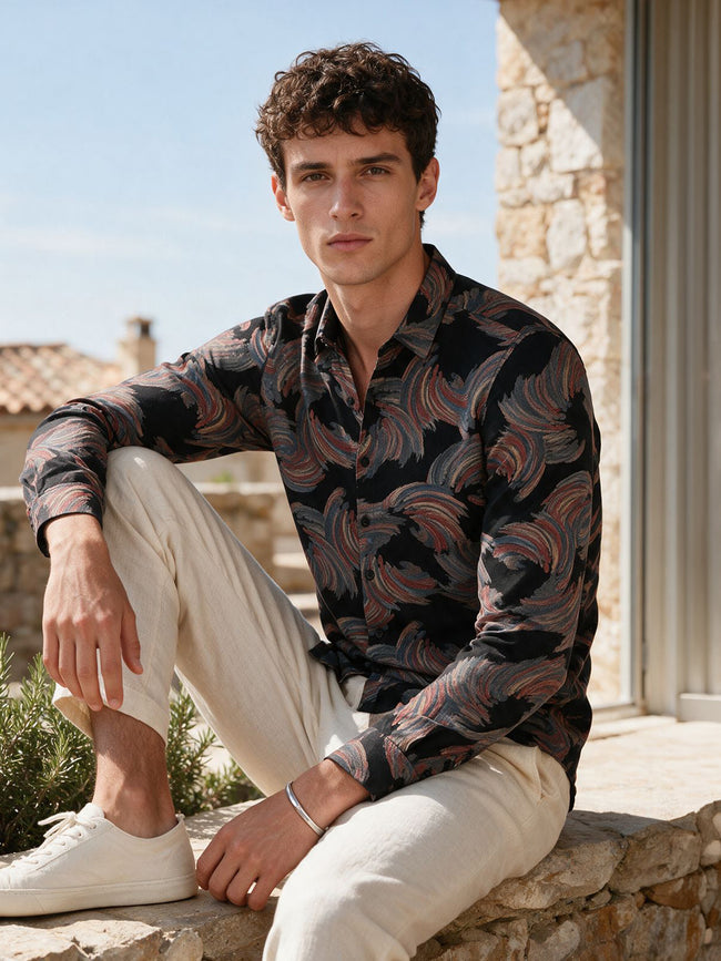 Men Black Abstract Print Shirt