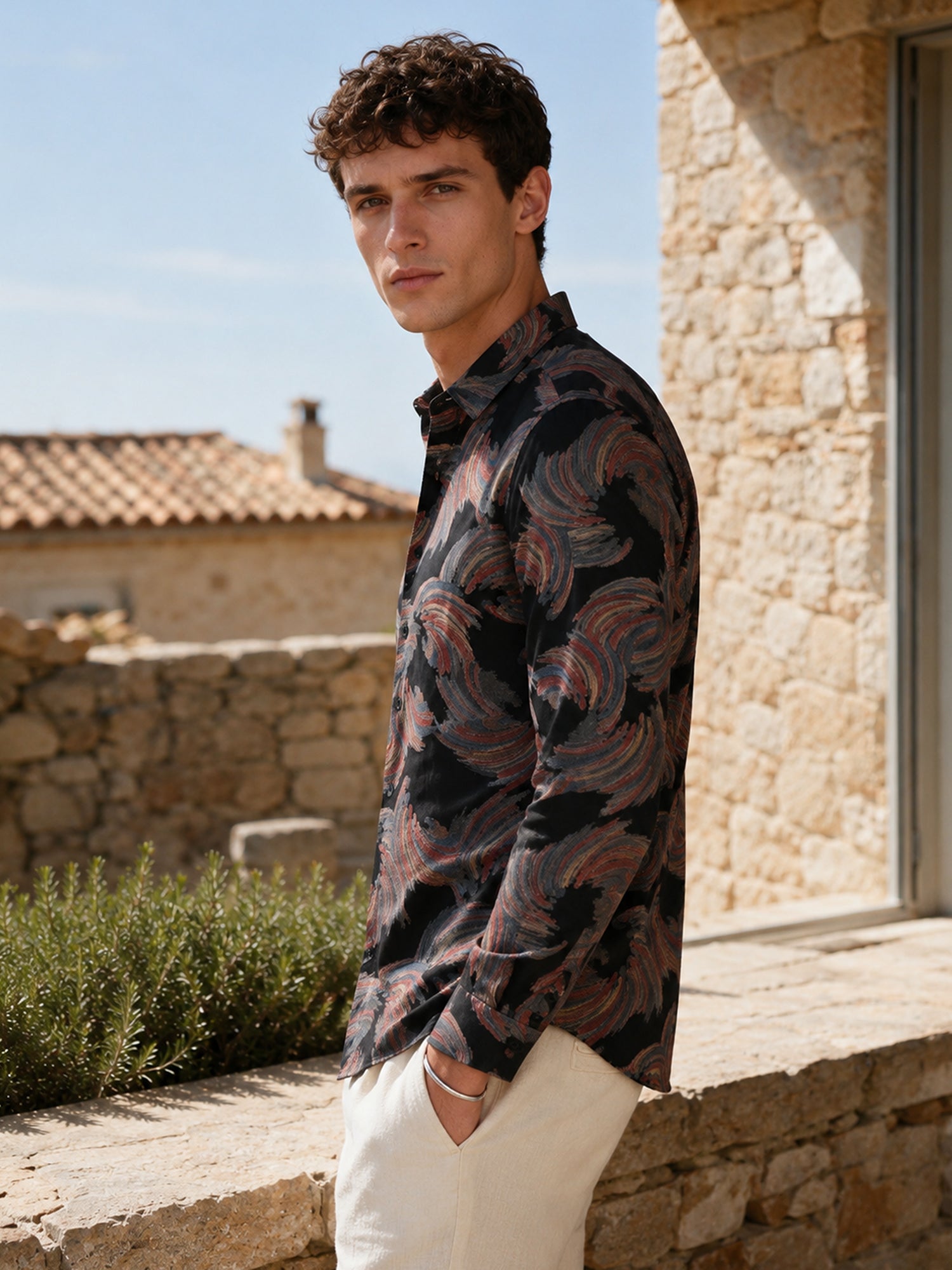 Men Black Abstract Print Shirt