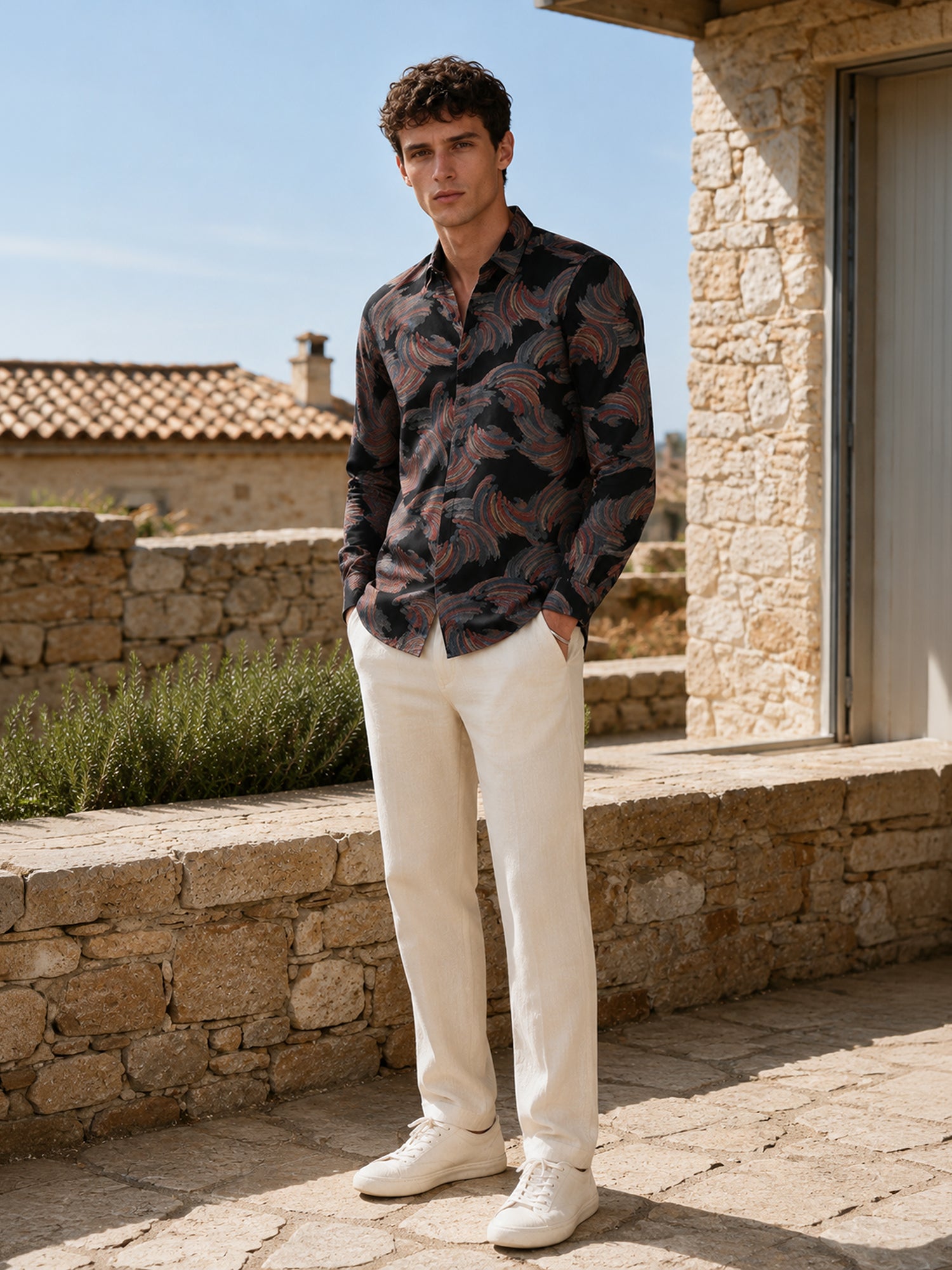 Men Black Abstract Print Shirt