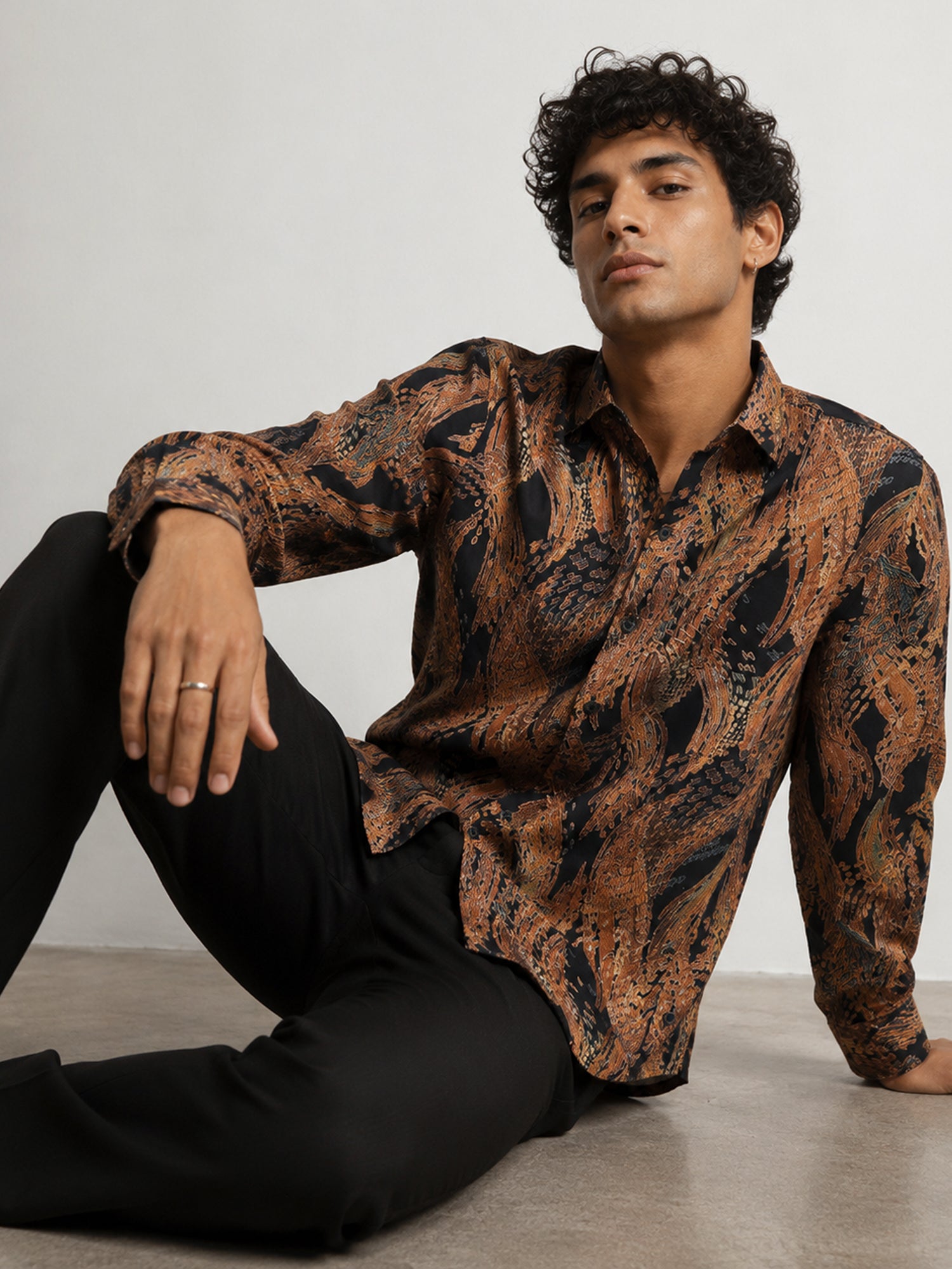 Men Black Abstract Print Shirt