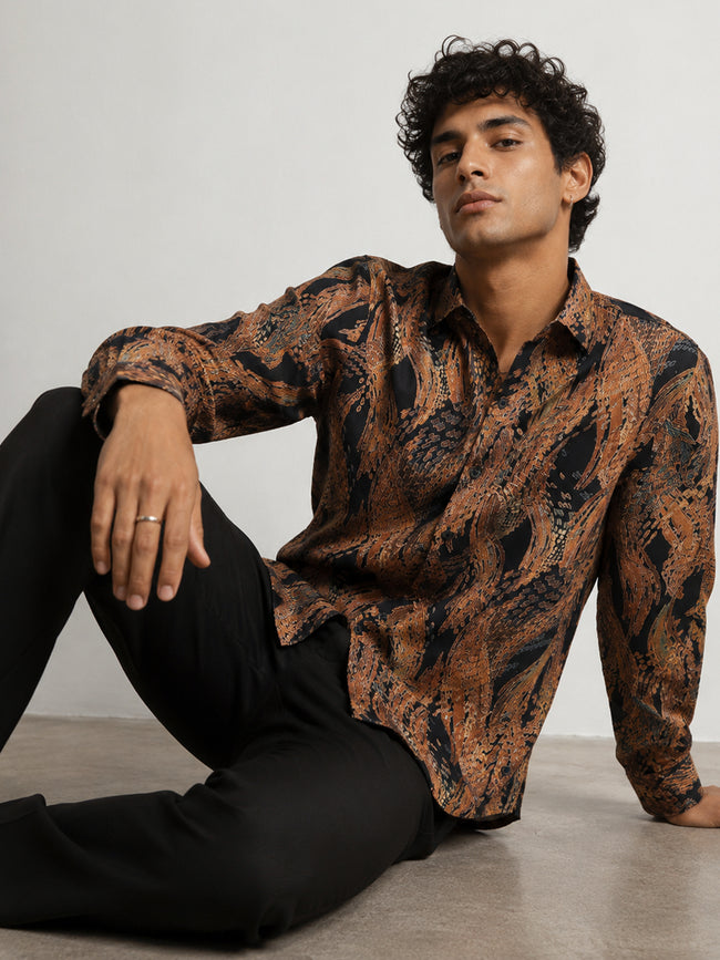 Men Black Abstract Print Shirt