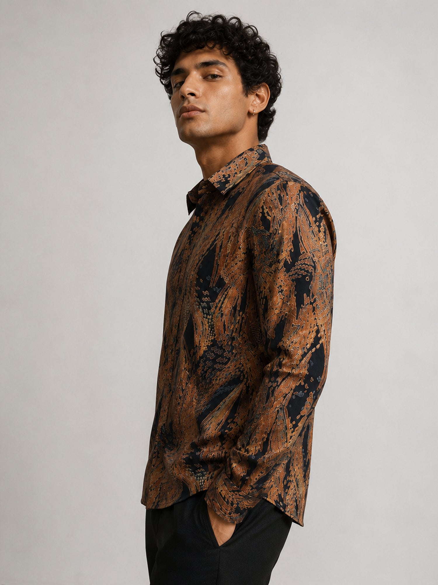 Men Black Abstract Print Shirt