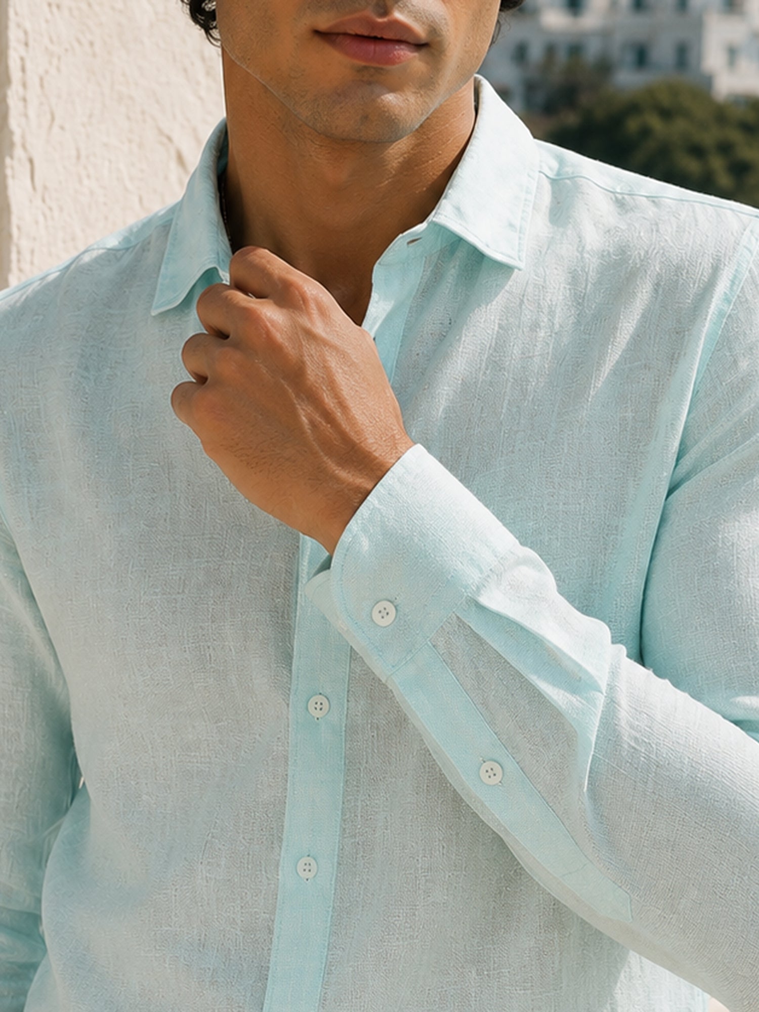 Men Blue Embroidered Regular Fit Shirt