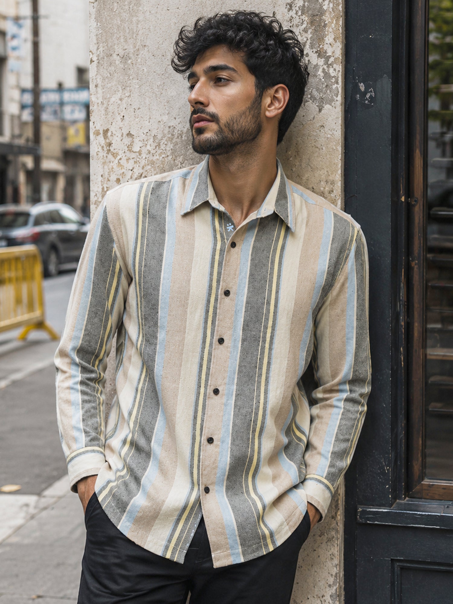 Men Beige Striped Oversized Fit Shirt