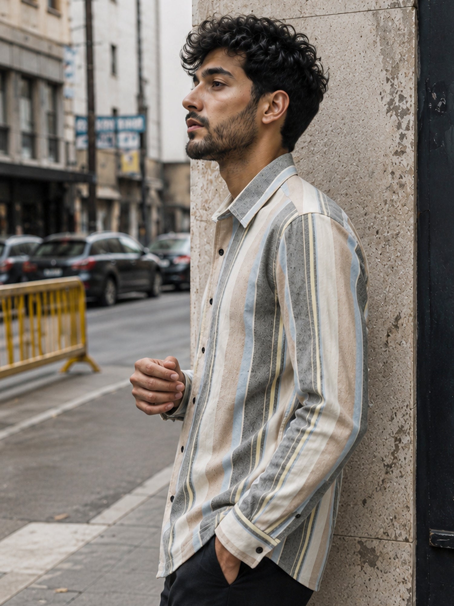 Men Beige Striped Oversized Fit Shirt
