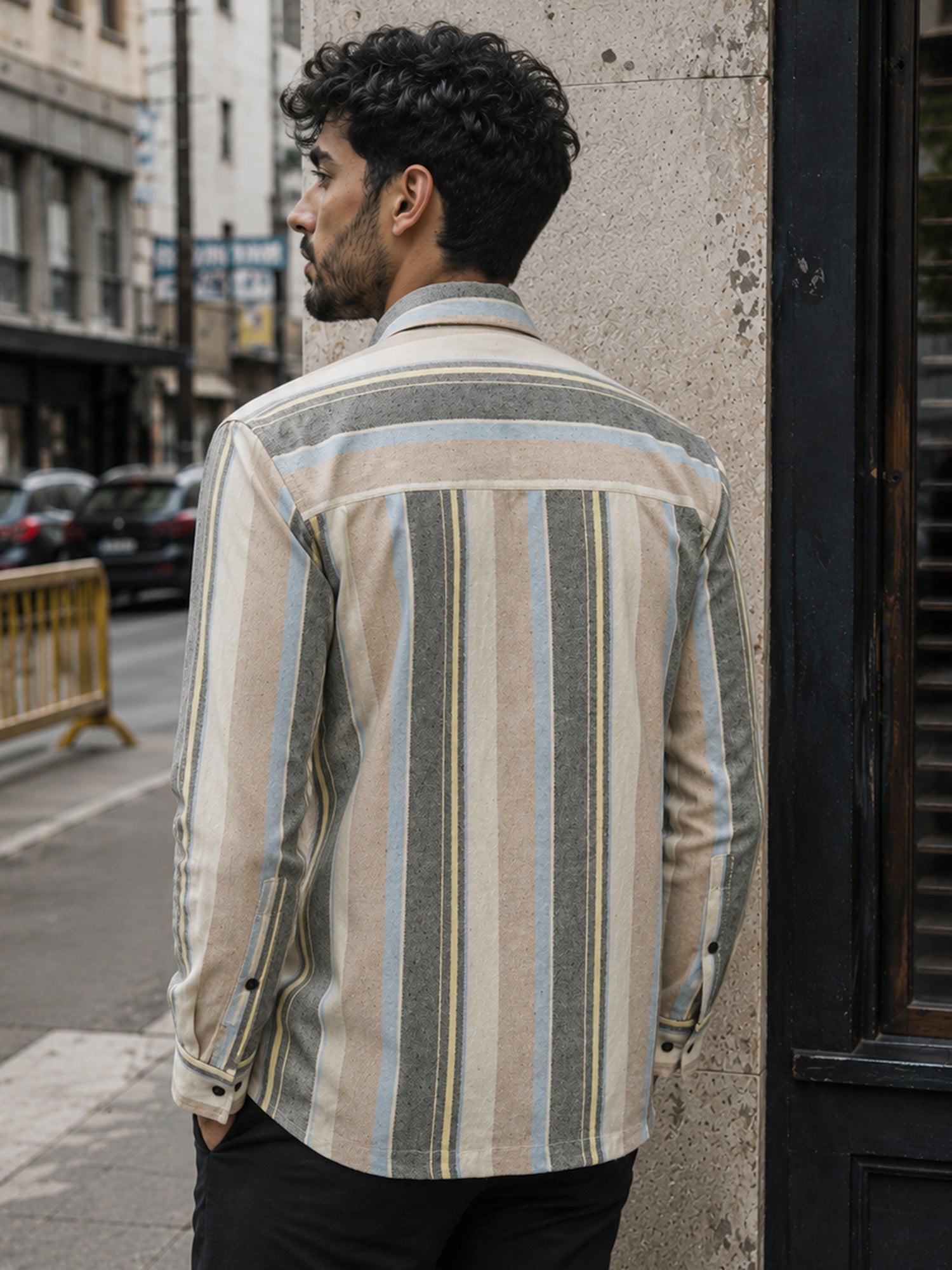 Men Beige Striped Oversized Fit Shirt