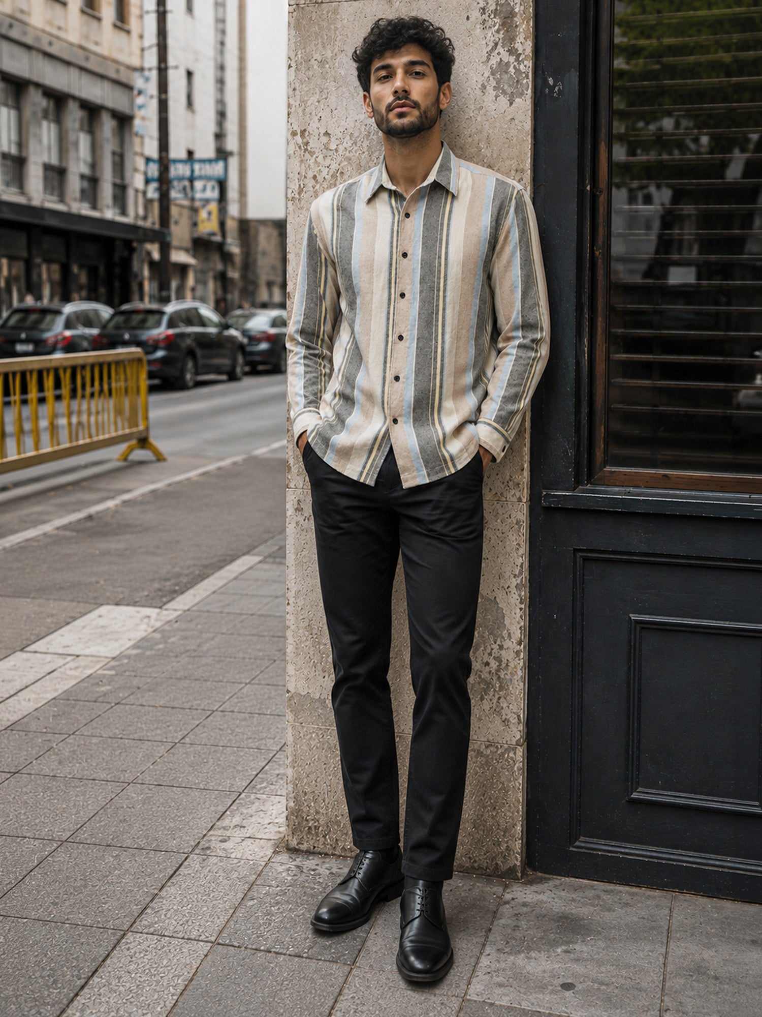 Men Beige Striped Oversized Fit Shirt