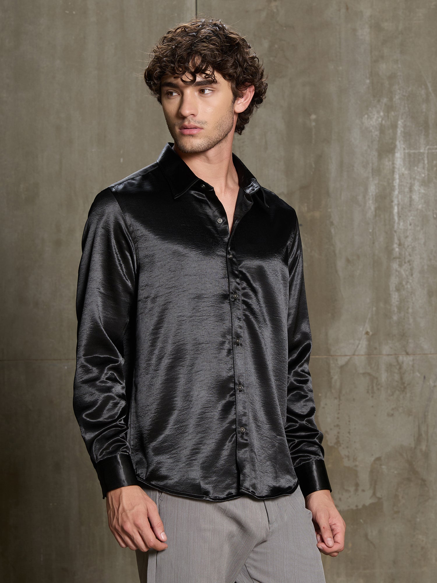 Men Black Solid Full Sleeve Party Shirt