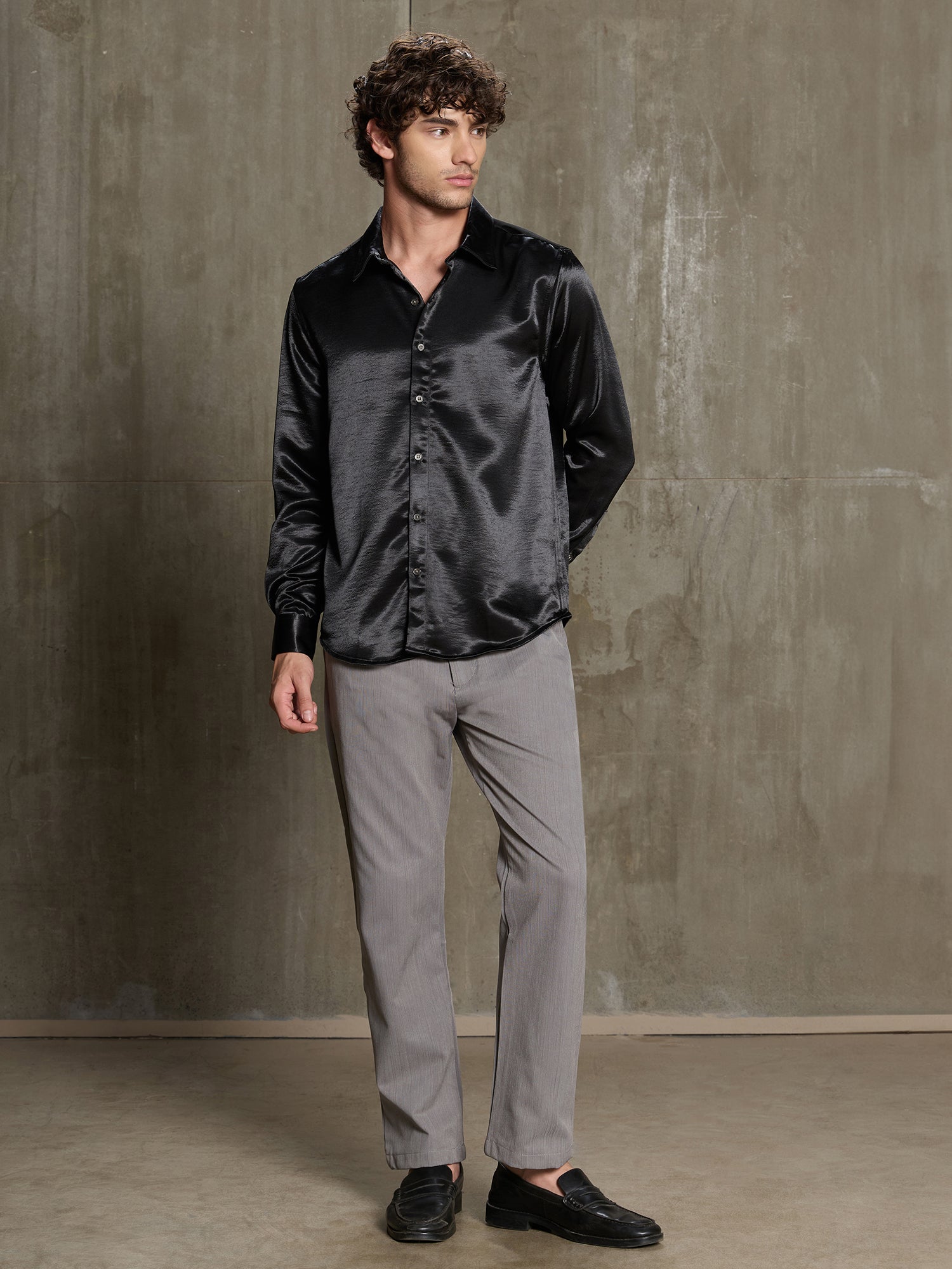 Men Black Solid Full Sleeve Party Shirt