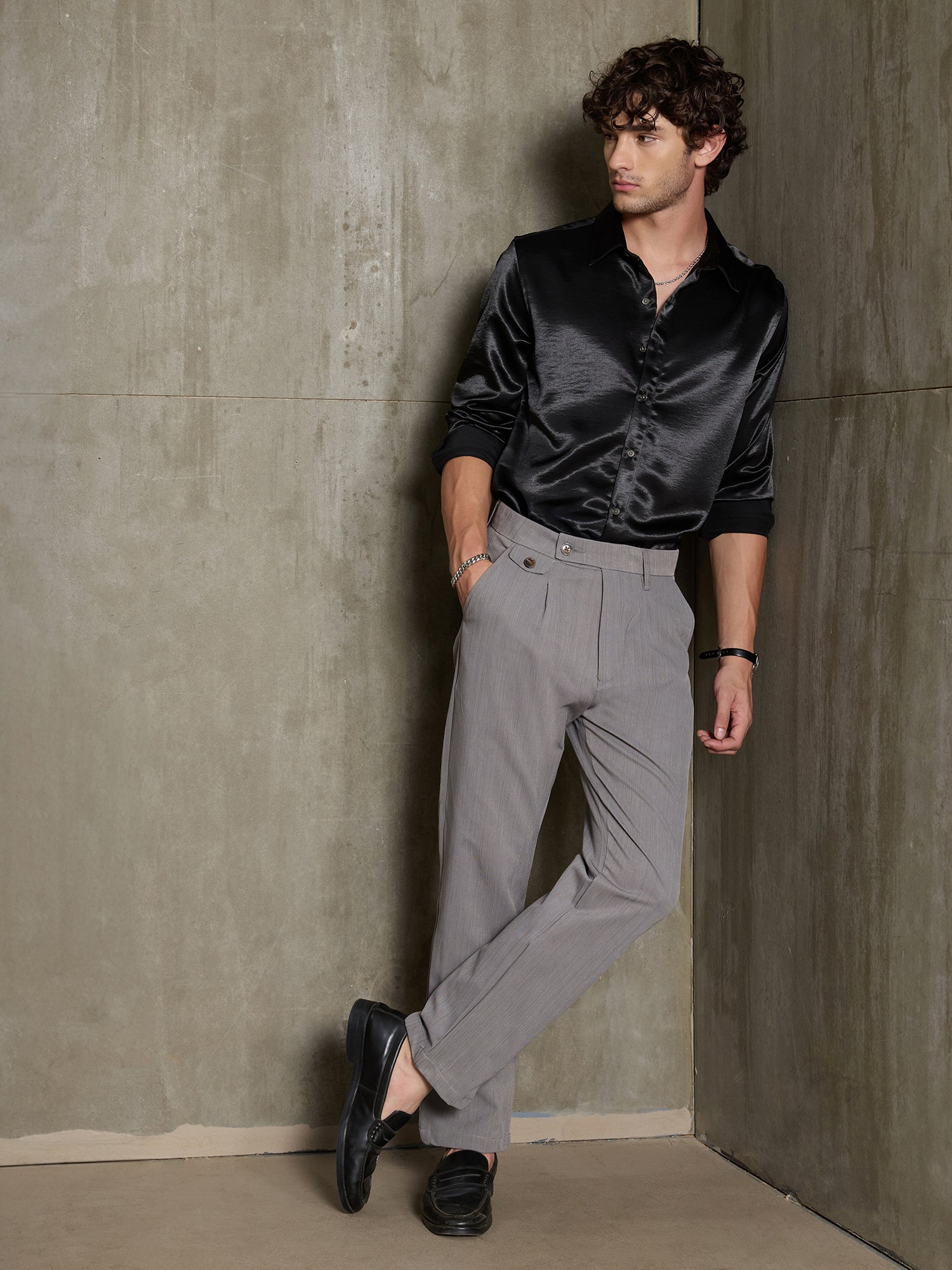 Men Black Solid Full Sleeve Party Shirt