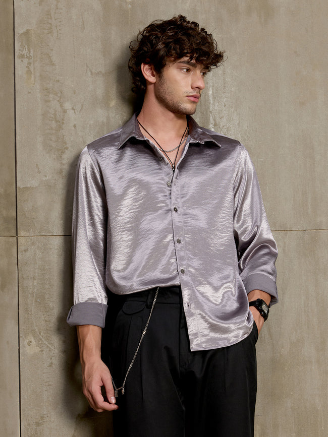Men Silver Solid Party Shirt