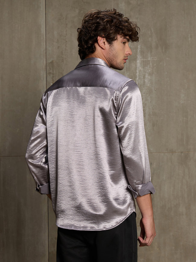 Men Silver Solid Party Shirt