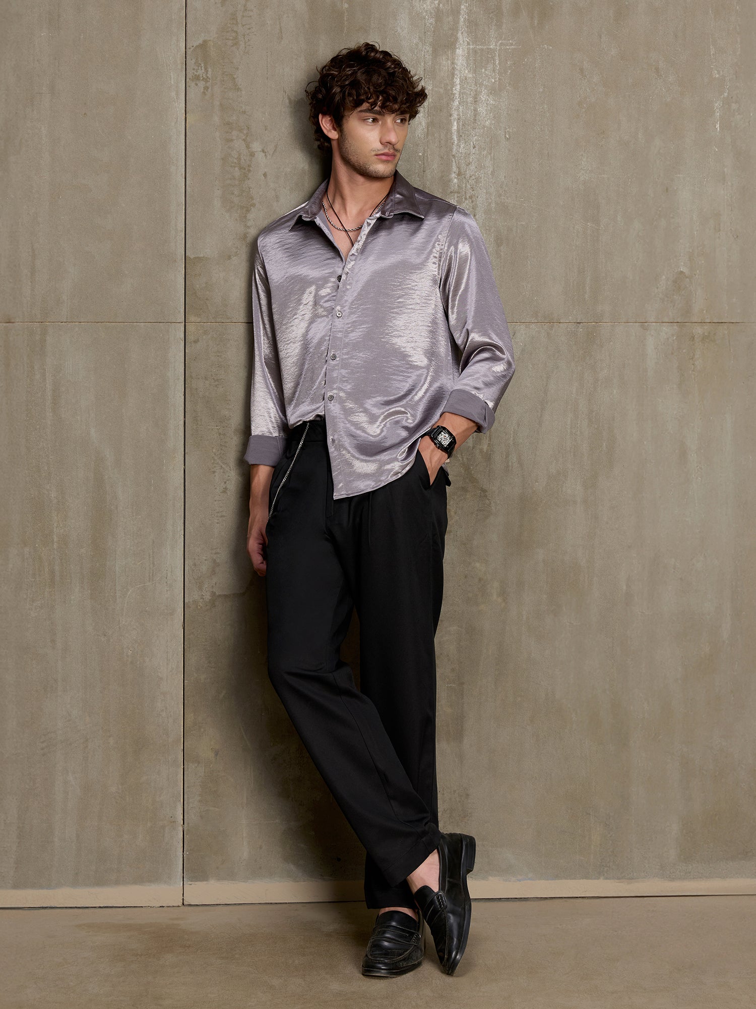 Men Silver Solid Party Shirt