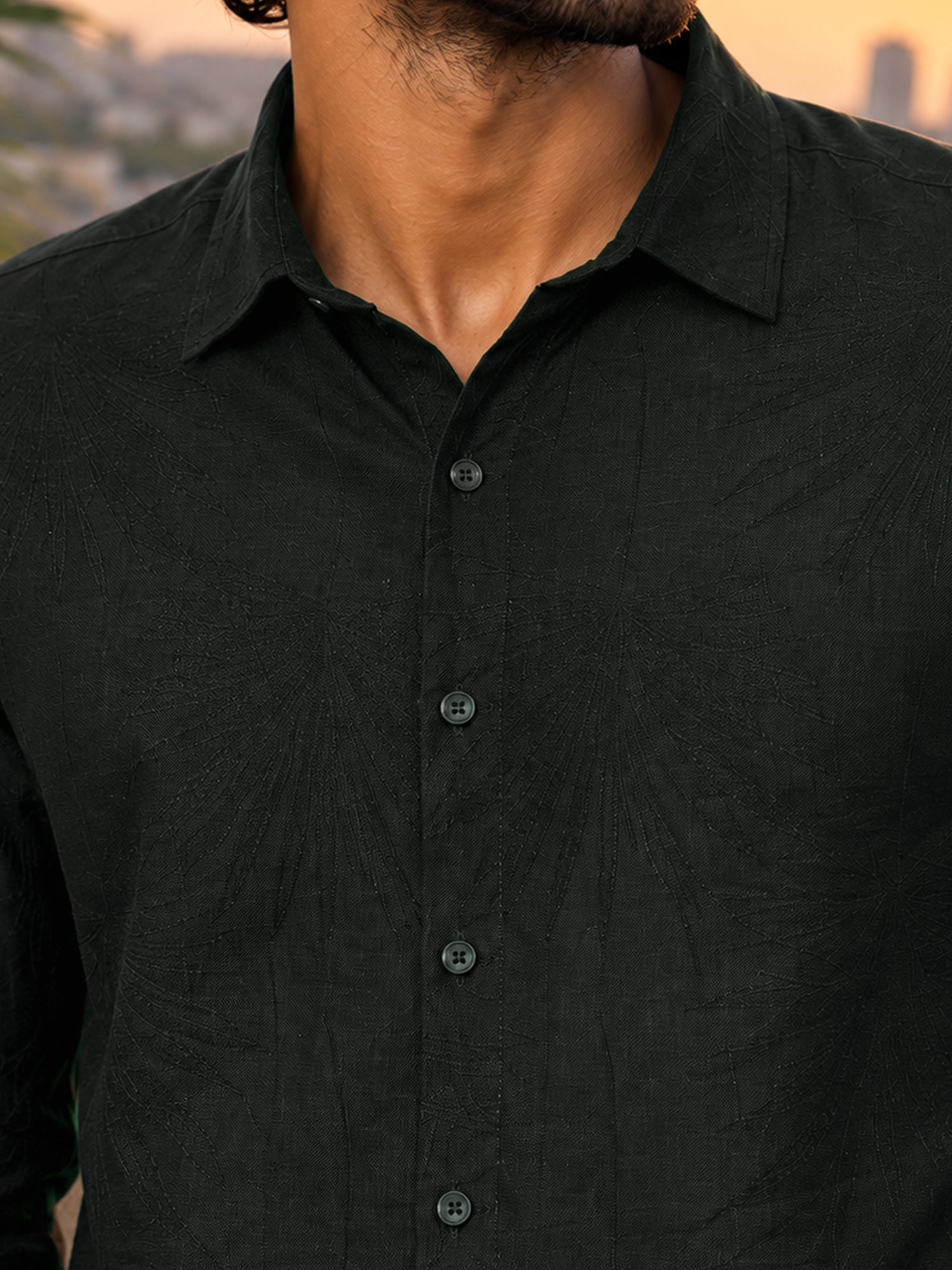 Men Green Jacquard Regular Fit Shirt