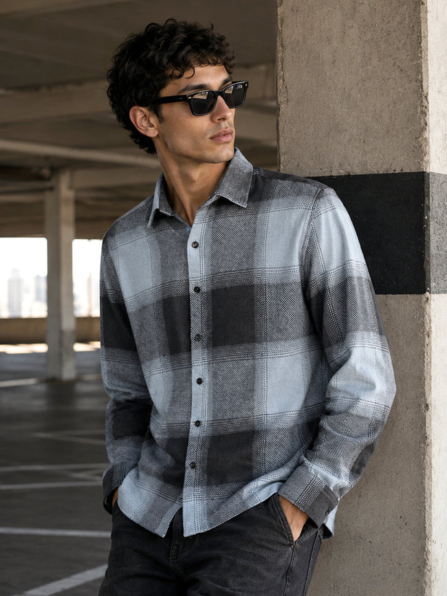 Men Blue Checked Shirt