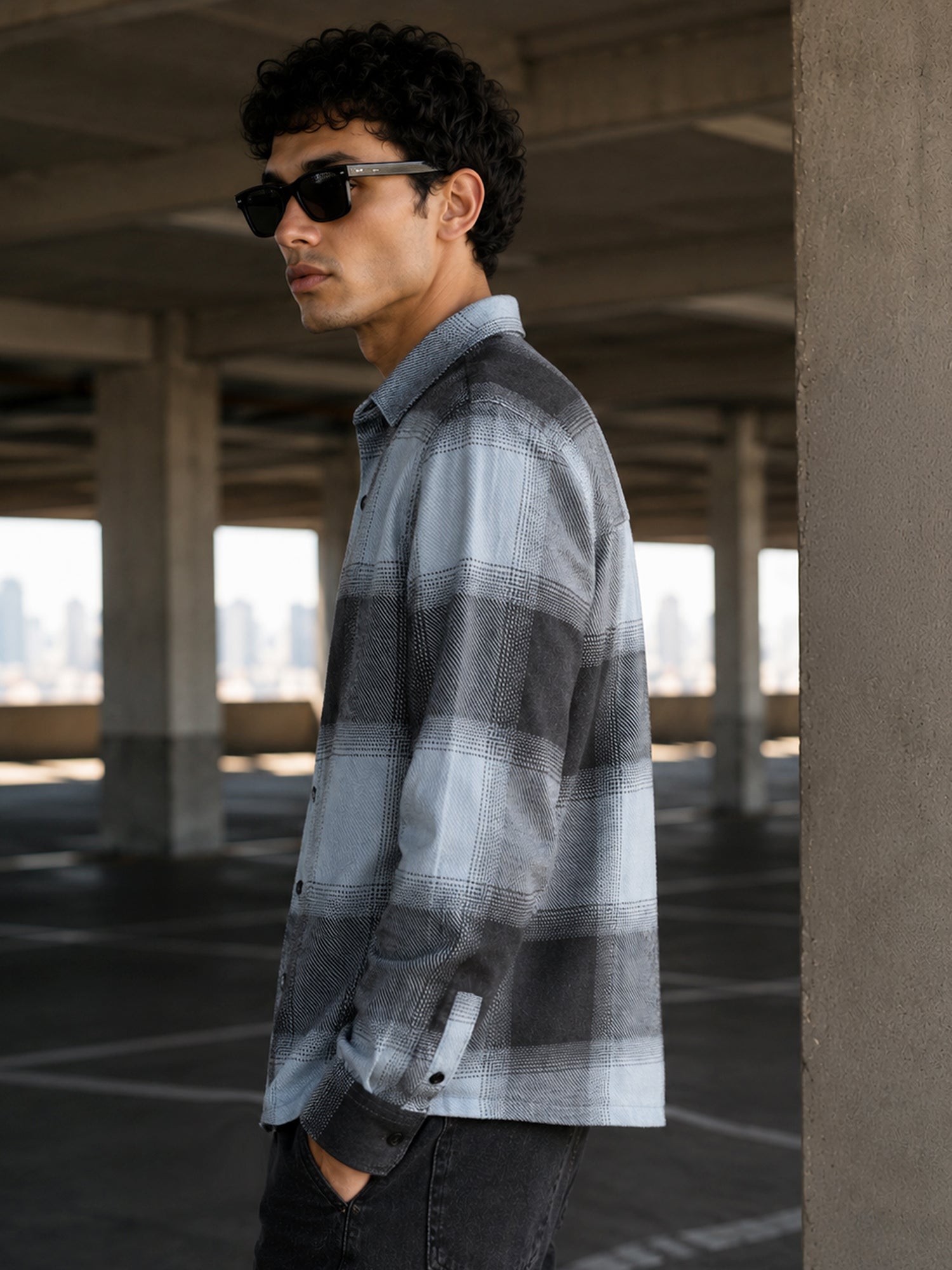 Men Blue Checked Shirt