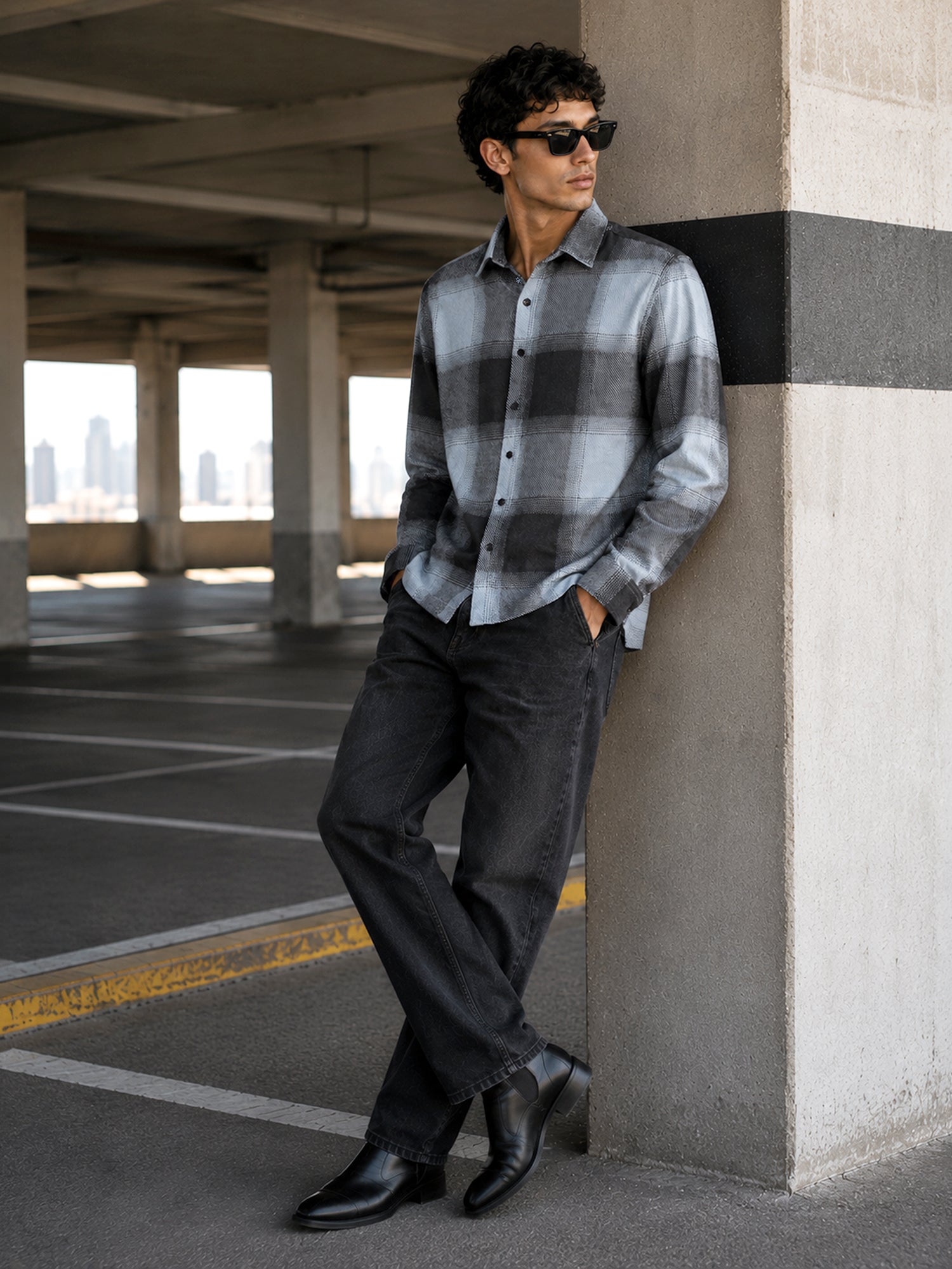 Men Blue Checked Shirt