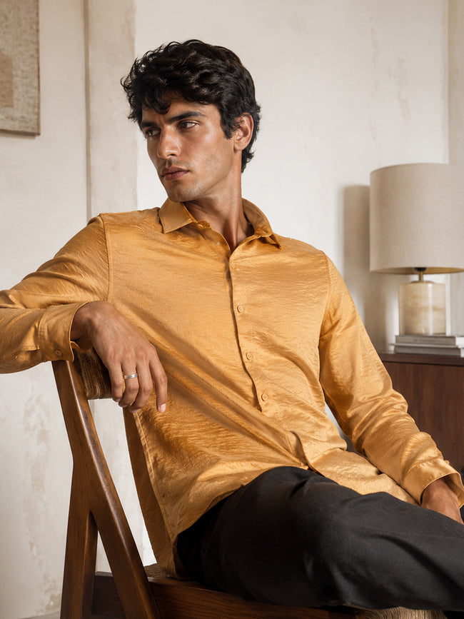 Men Gold Textured Party Shirt