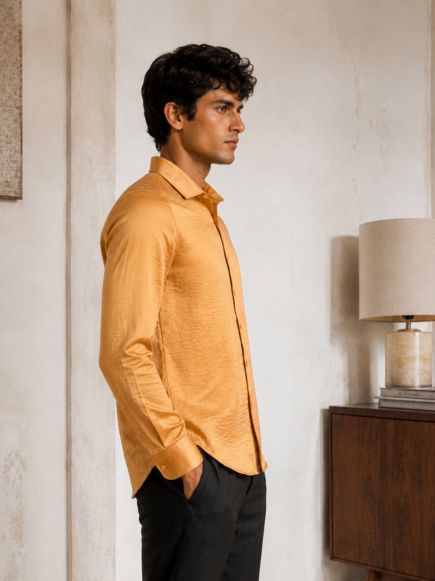 Men Gold Textured Party Shirt