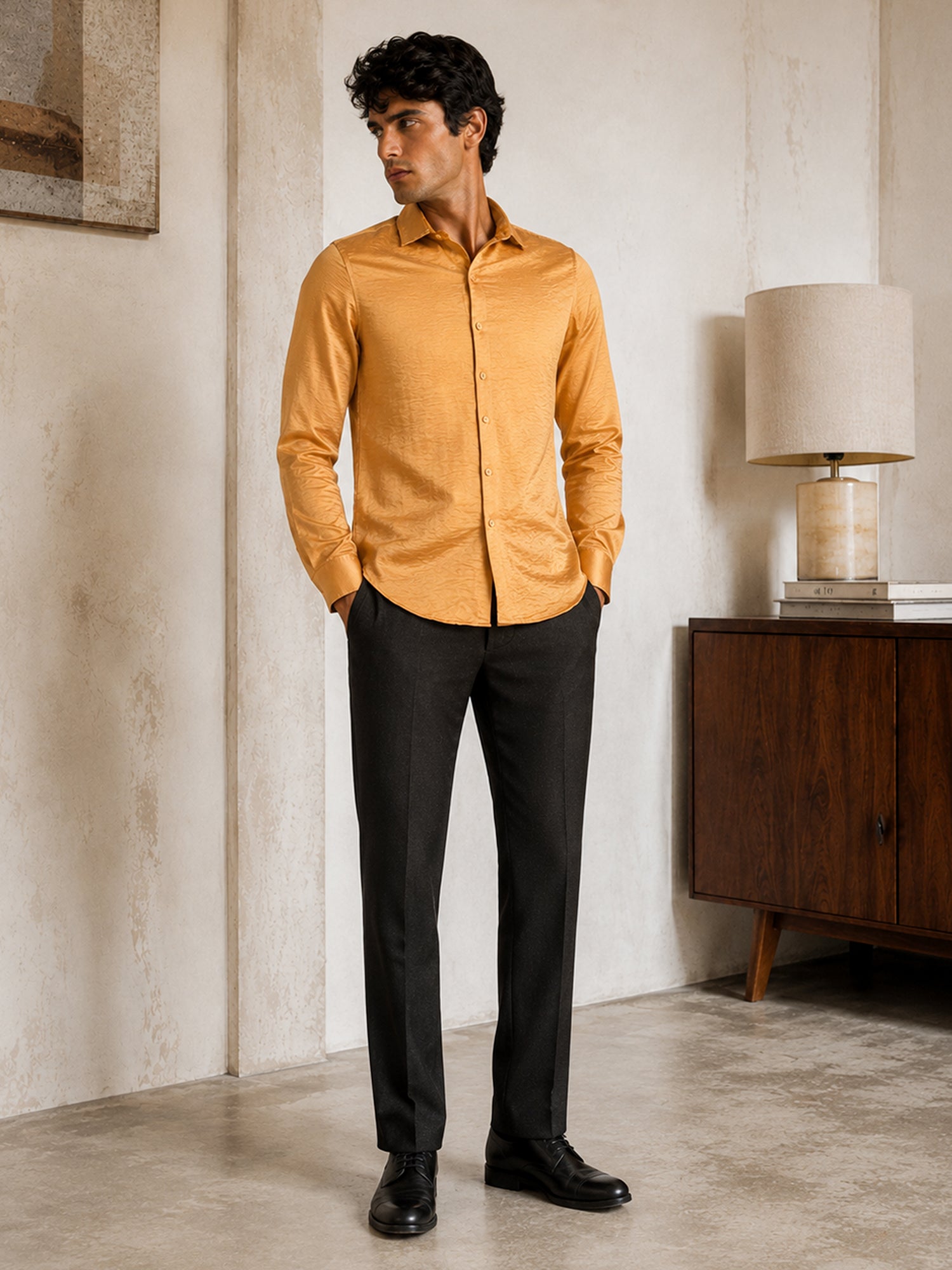 Men Gold Textured Party Shirt