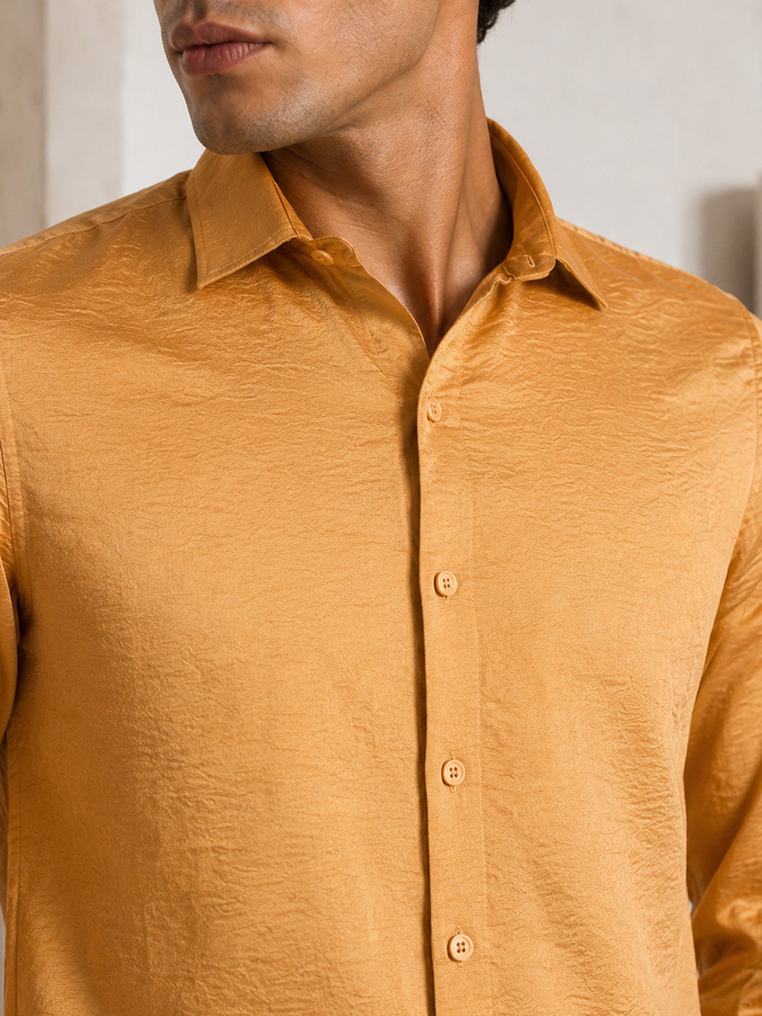 Men Gold Textured Party Shirt