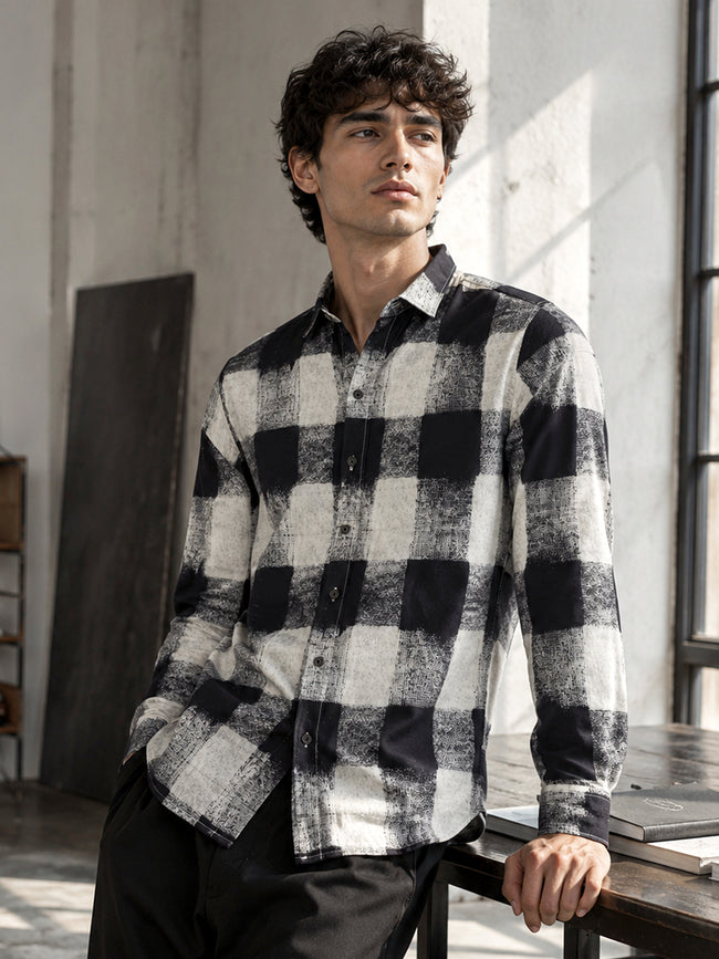 Men White Checked Shirt