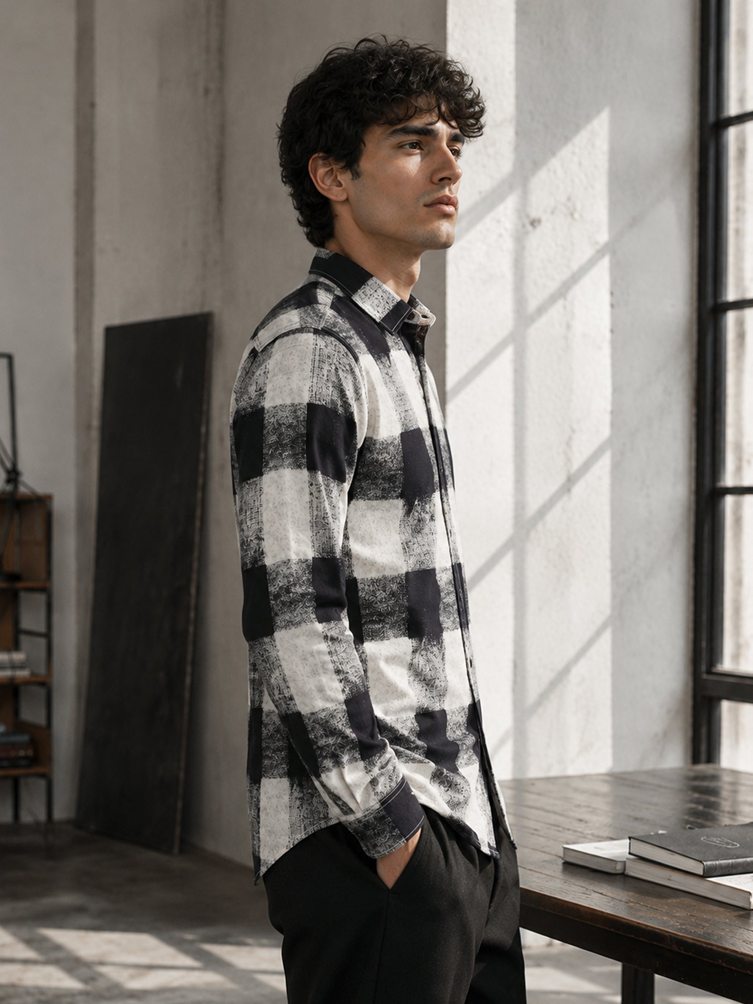 Men White Checked Shirt