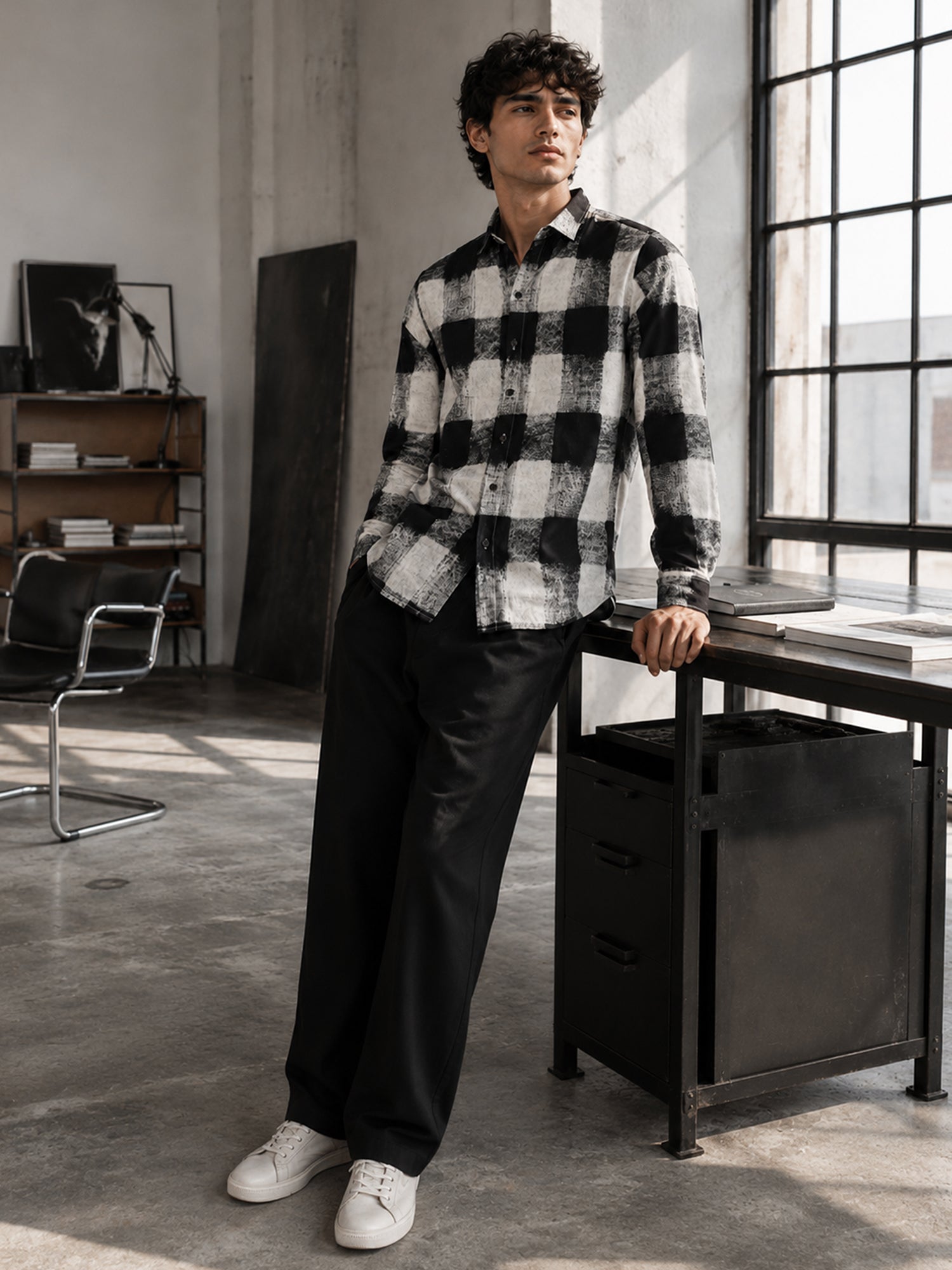 Men White Checked Shirt