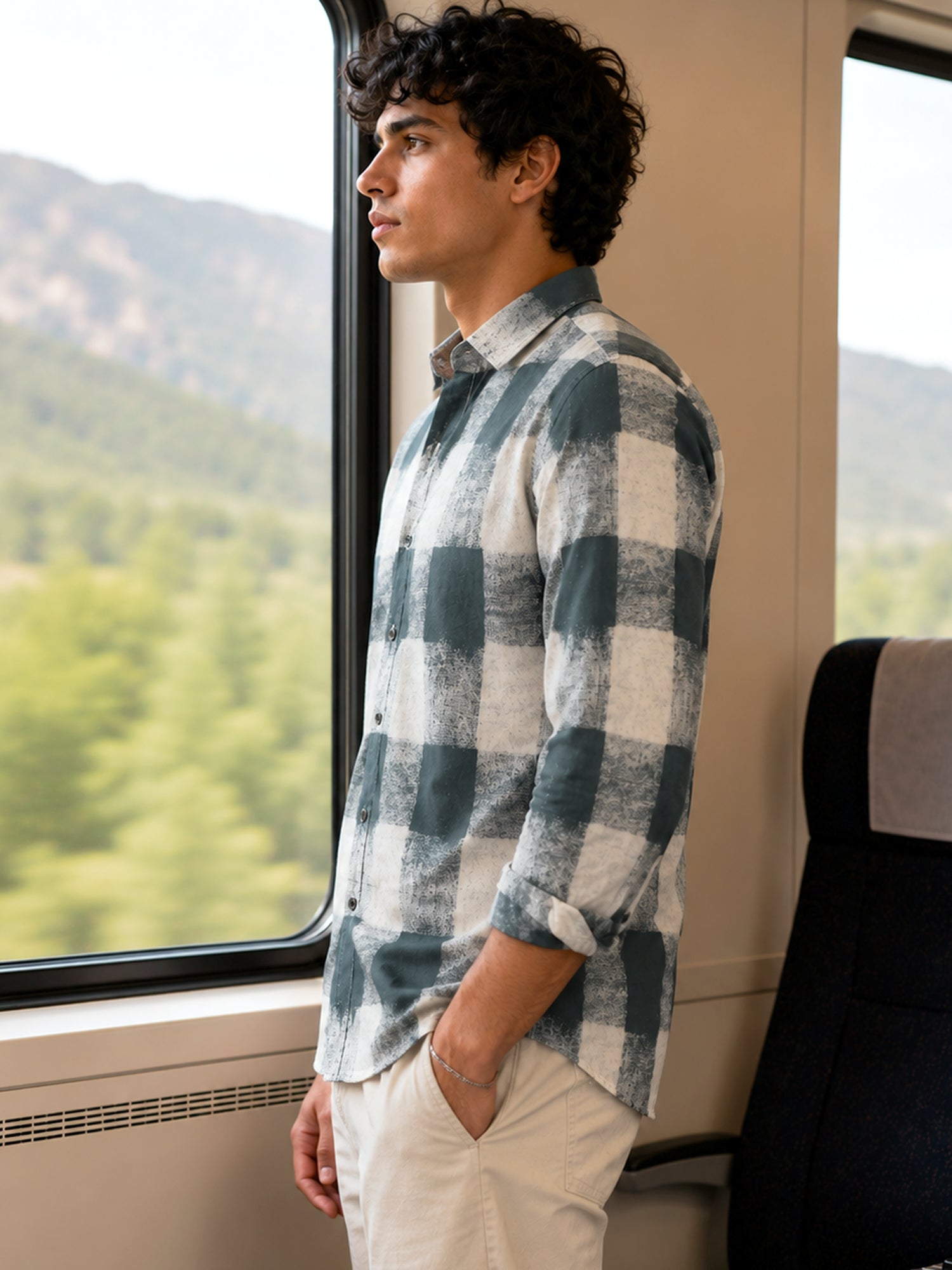 Men Green Buffalo Checked Shirt