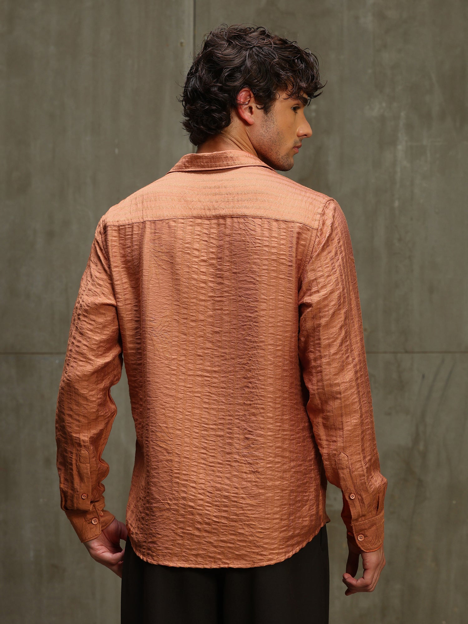 Men Orange Self Design Shirt