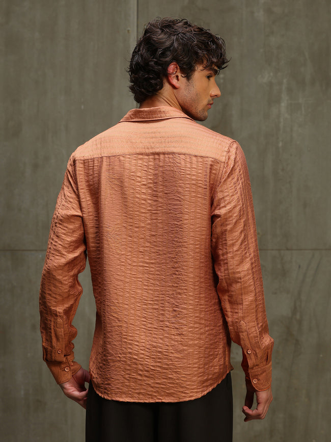 Men Orange Self Design Shirt
